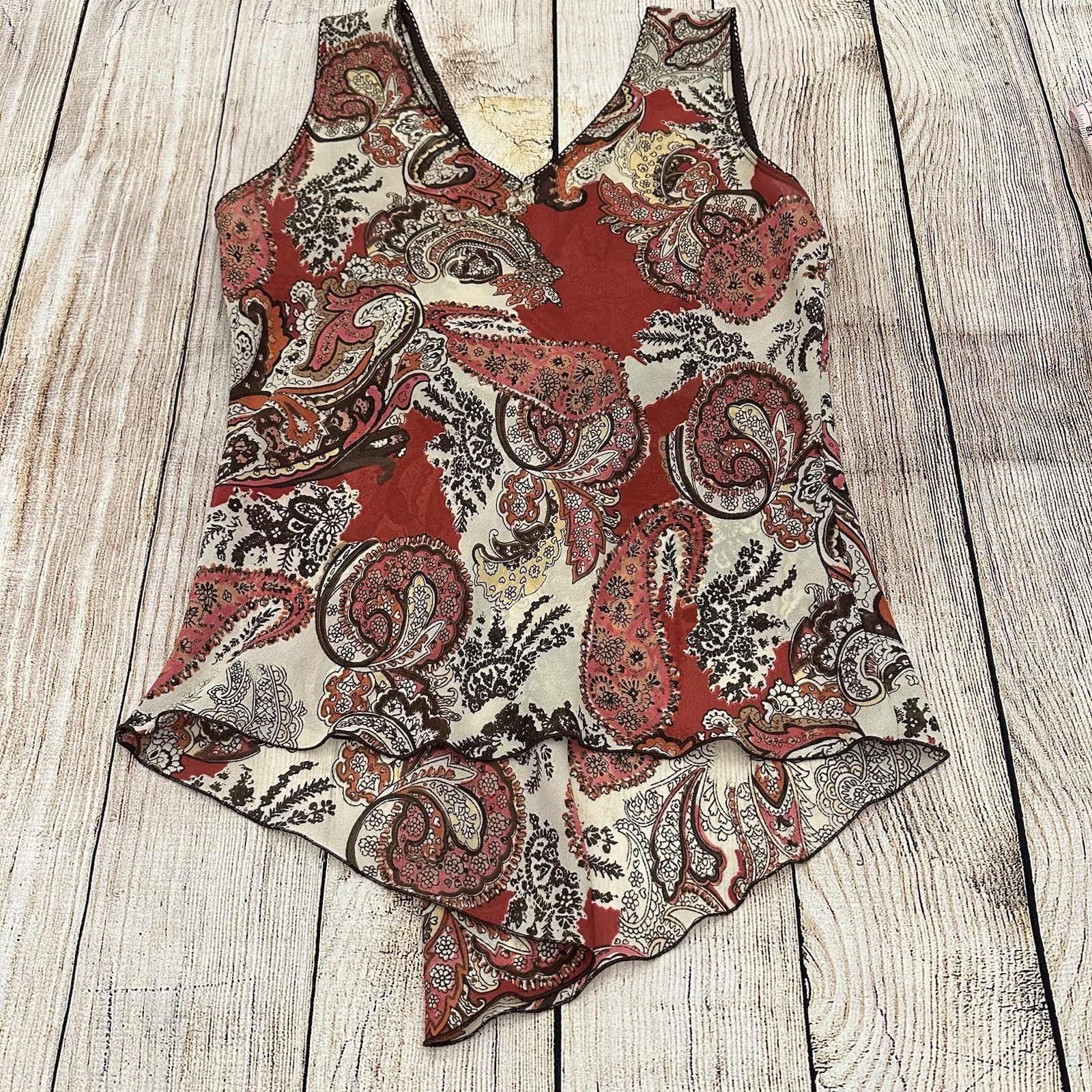 Vintage A.Buyer Tank Top Size Medium Y2 Babydoll Asymmetric Brown Fairy Grunge