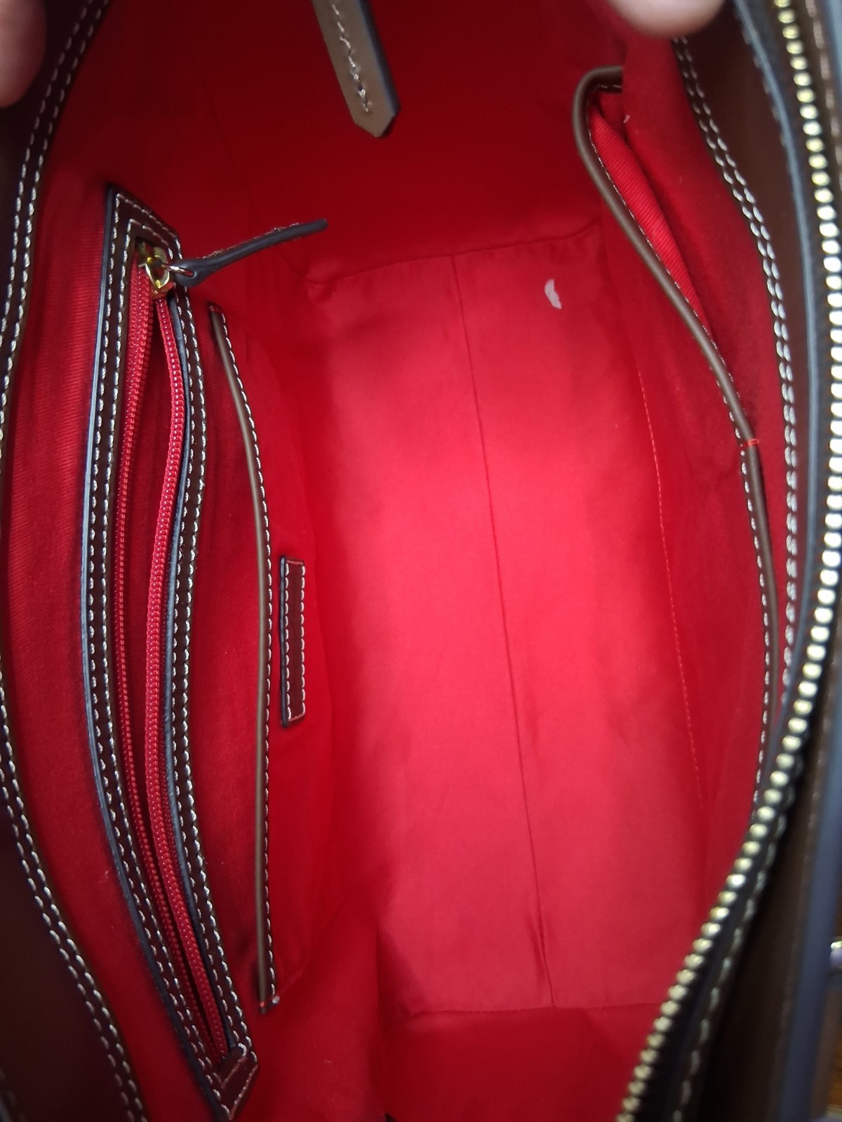Dooney & Bourke Brown Satchel Top Handle Zip Gold Hardware Red Lining
