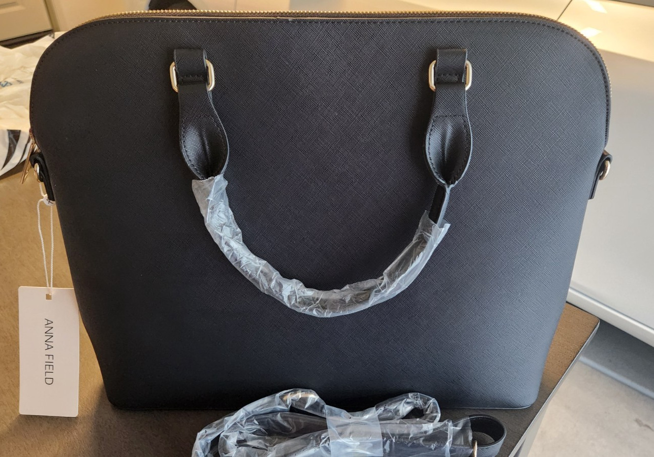 ANNA FIELD Black Saffiano Leather Laptop Tote Crossbody Bag, AWH-CM303672, NWT