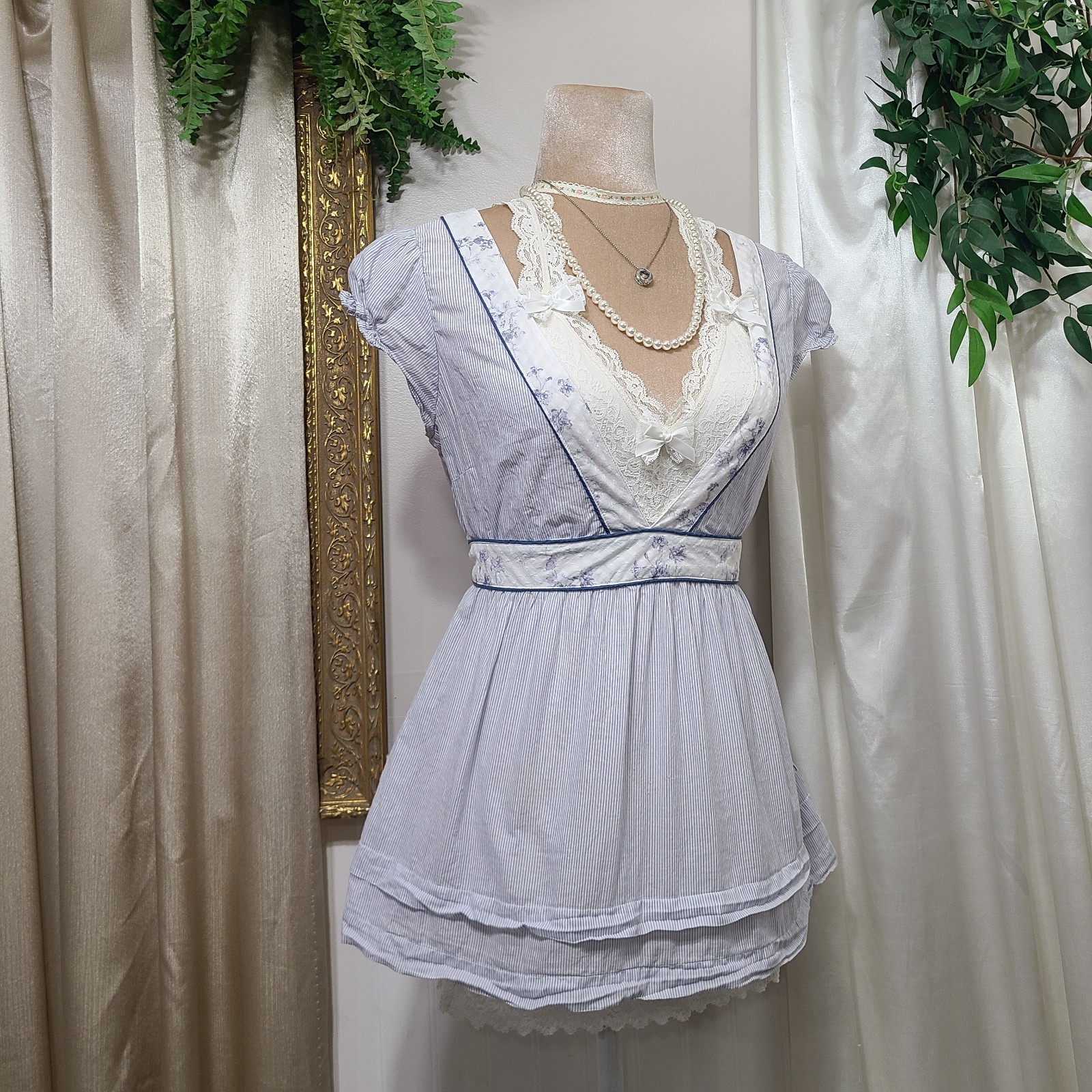 ♡ Y2K ♡ Abercrombie Cotton Striped Floral Babydoll Tie Back Cottagecore Top Rare