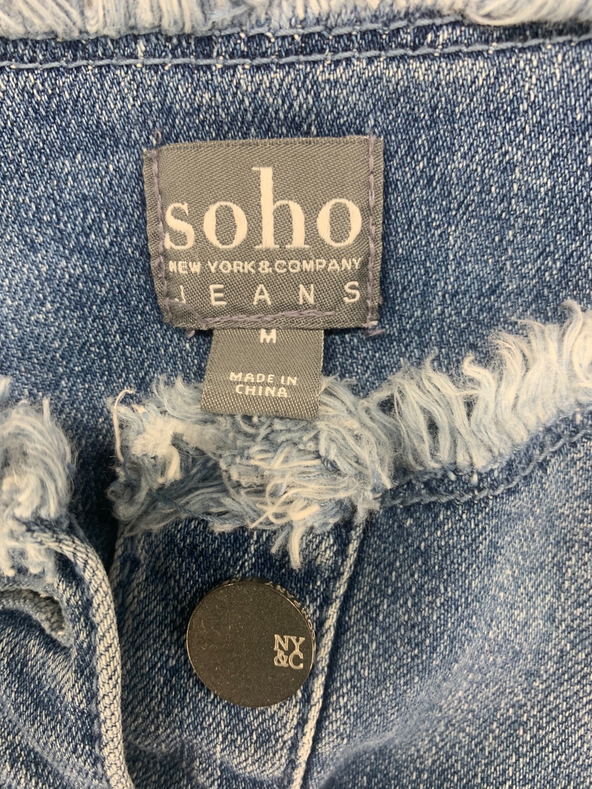 Soho Jacket Womens Medium M Blue Denim Jean Button Frayed Stretch Medium Wash