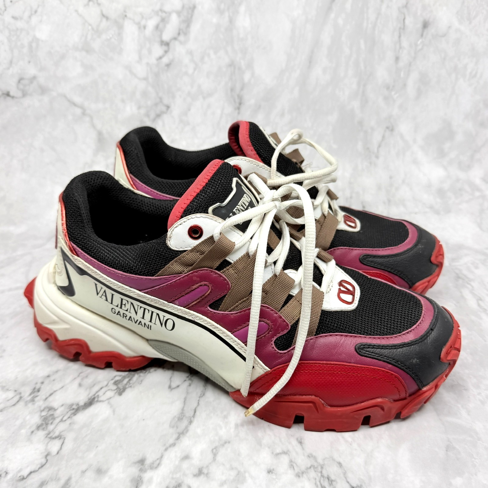 Valentino Garavani Climbers Red Black Mesh and Leather Trainers Size EU 42 US 9