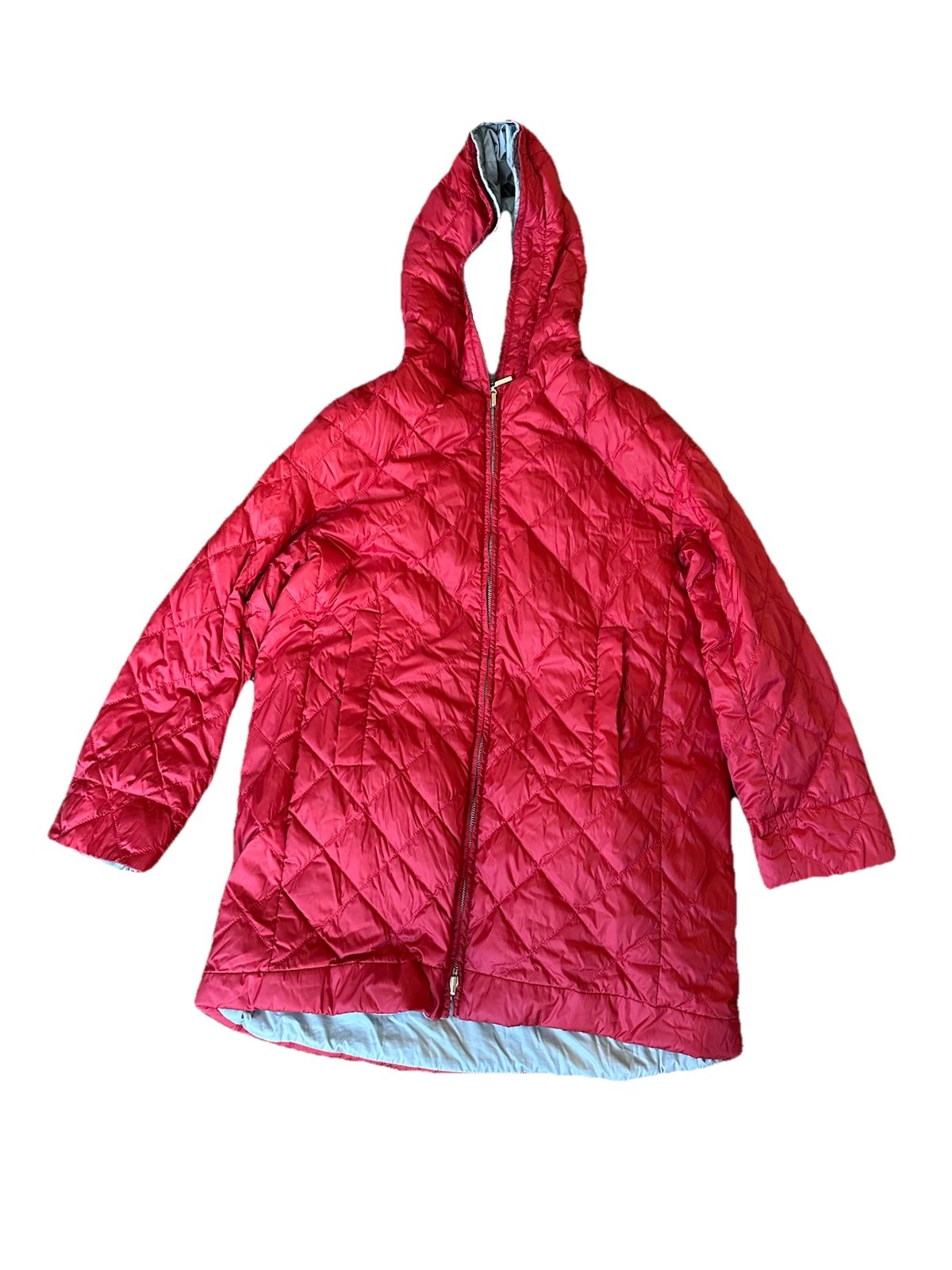 Max Mara The Cube Red Hooded Down Puffer Coat Jacket Womens US 4 Small Italy