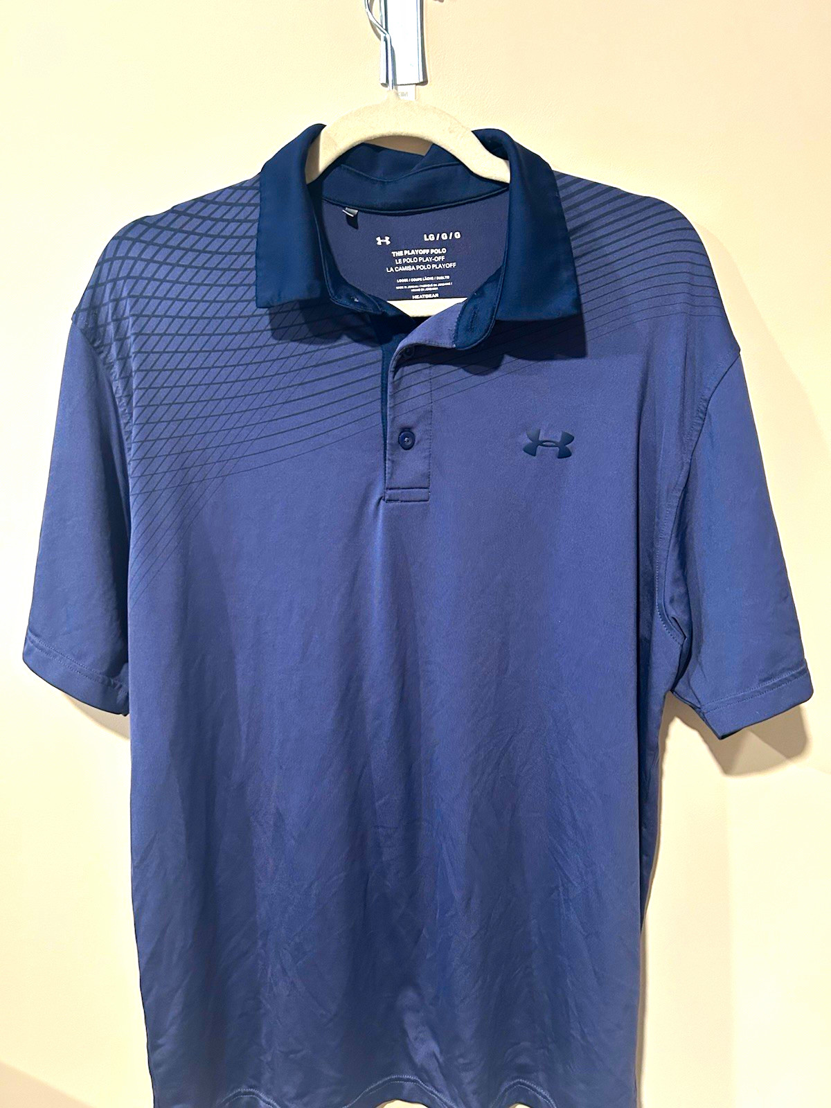 Under Armour The Playoff Polo HeatGear Men’s L Blue Striped Short Sleeve Loose