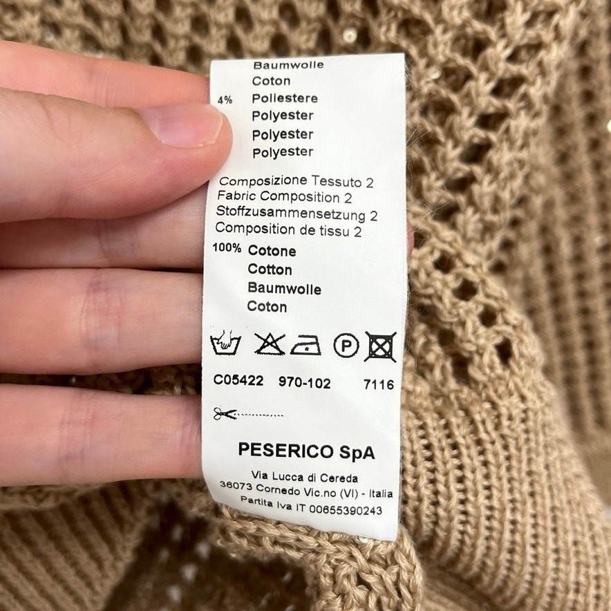 Peserico Ladder Open-Knit Shimmer Sequin Polo Collared Neutral Sweater IT40/US4