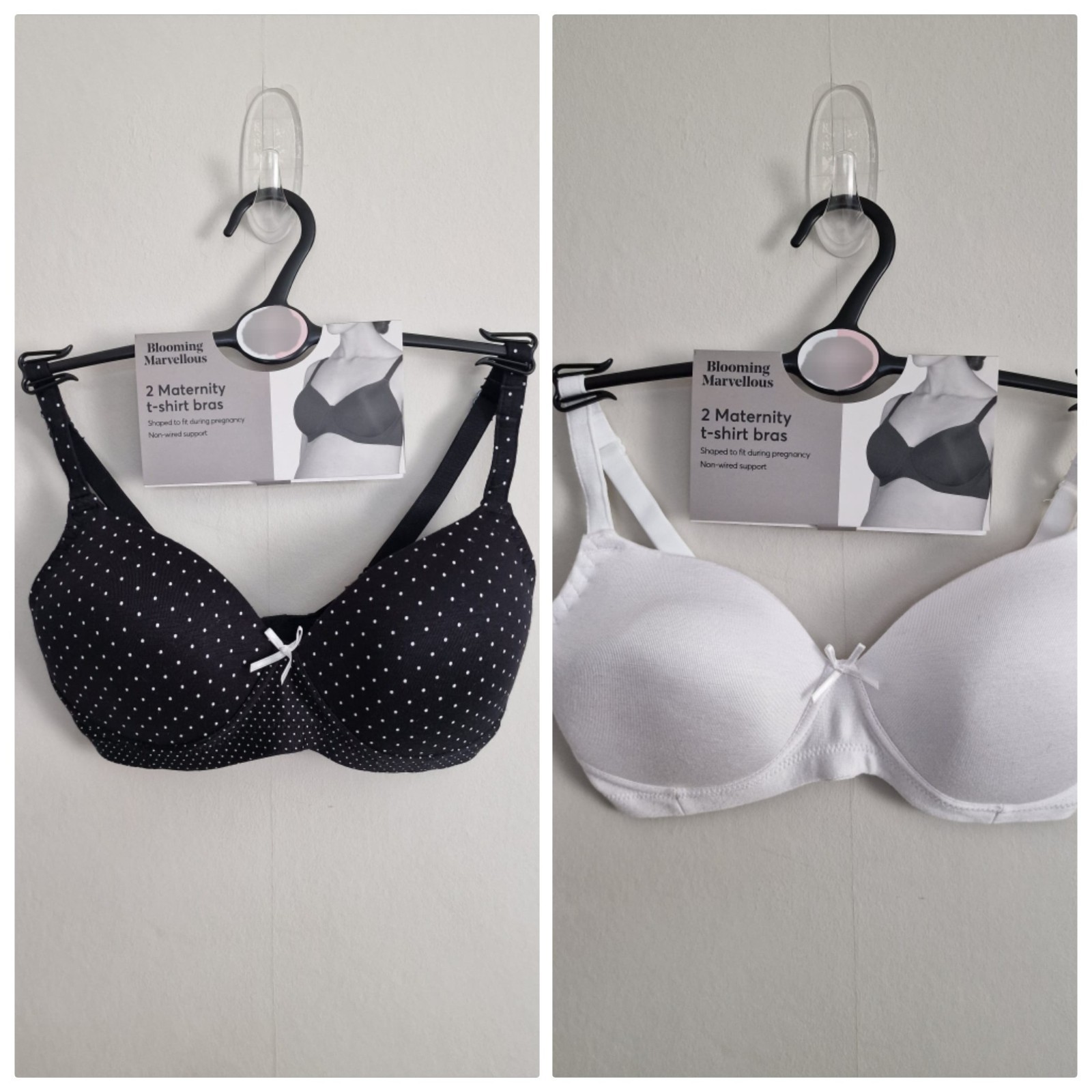 2 x Mothercare Maternity T-shirt Bra Black & White Non-Wired