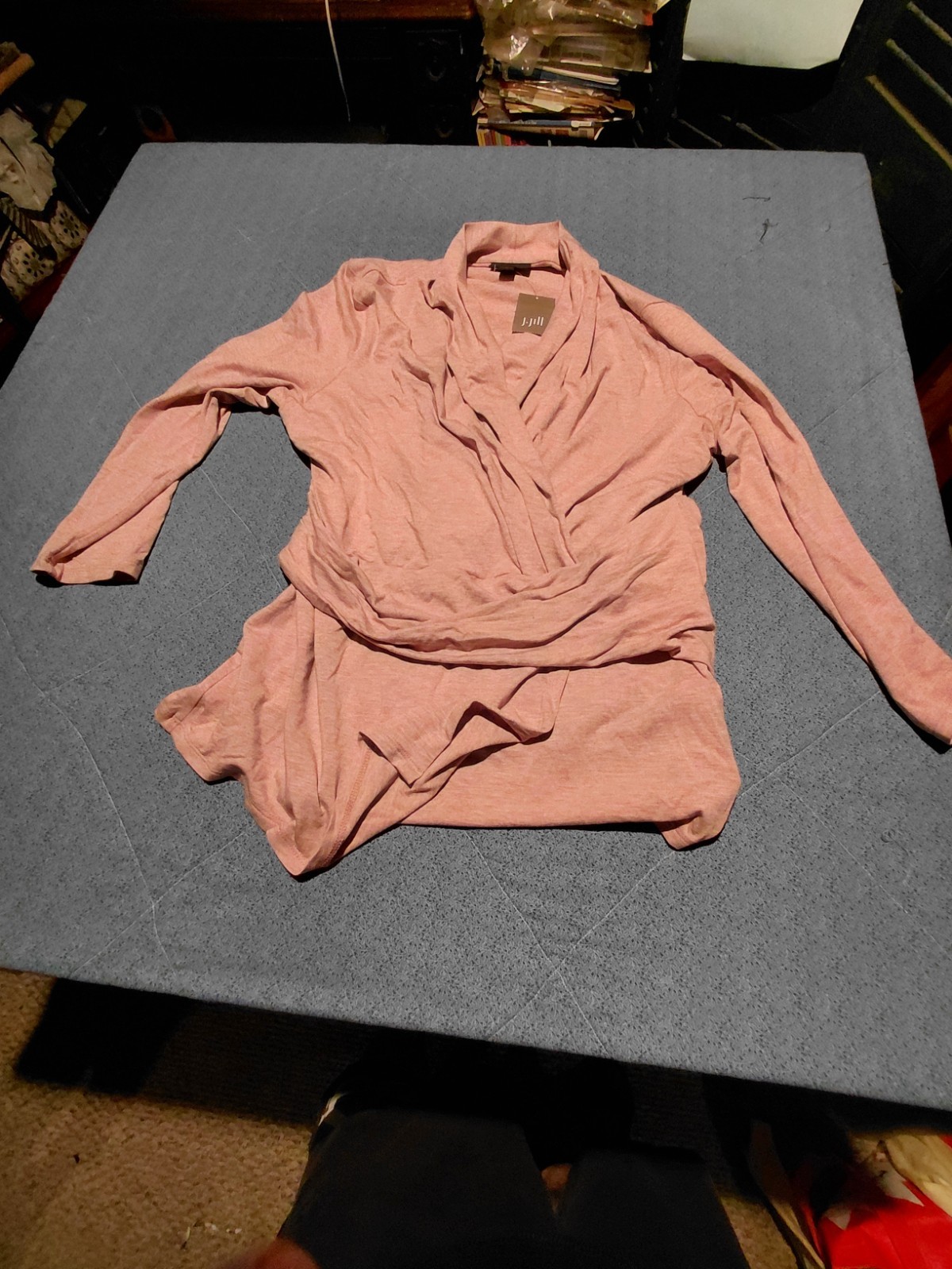 NWT J. Jill Wearever Faux Wrap Top S Small Pink Heathered Draped Twist Tunic NEW