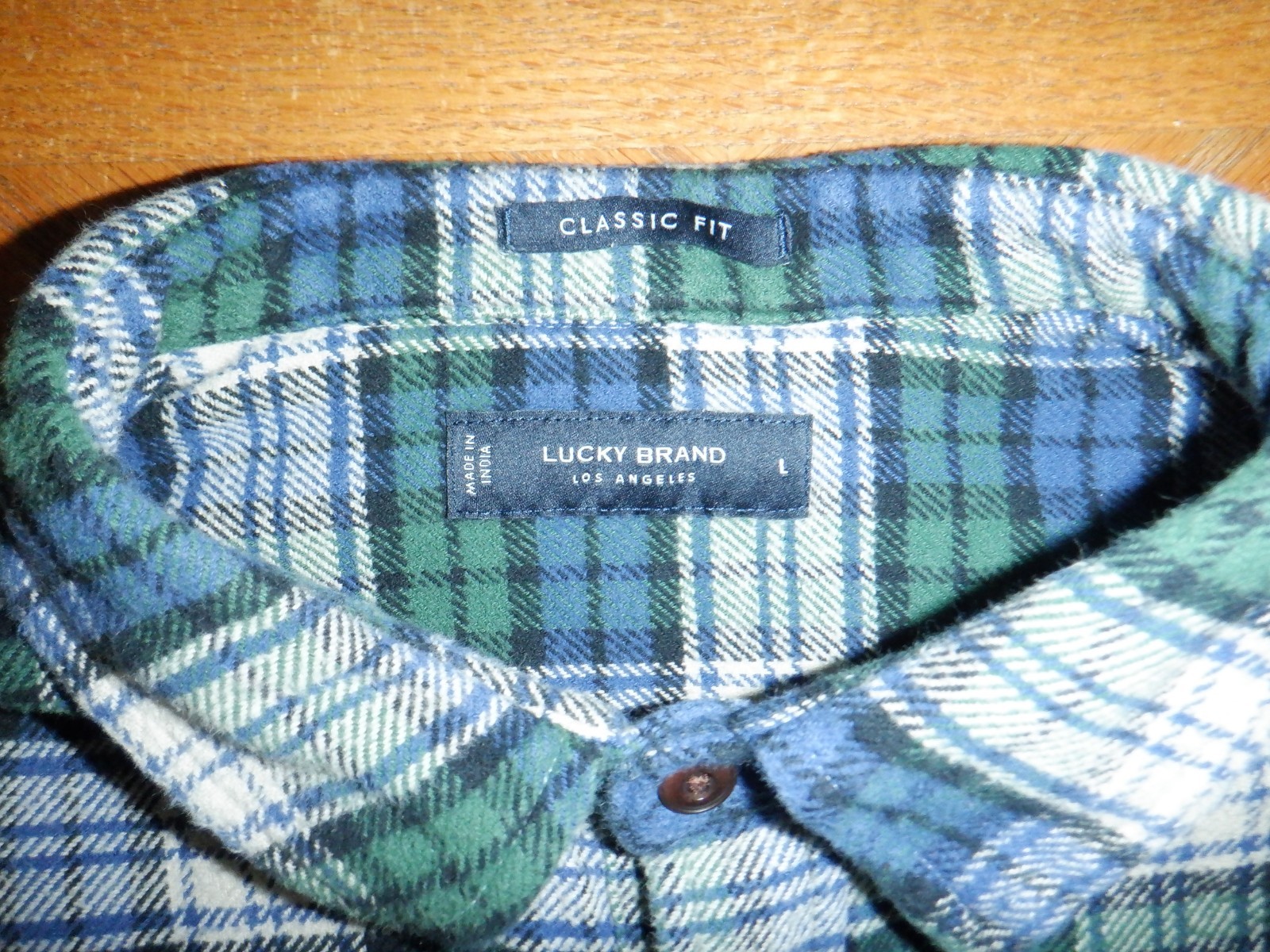Men’s Lucky Brand Classic Fit sz Large Blue & Green Heavyweight Flannel LS Shirt