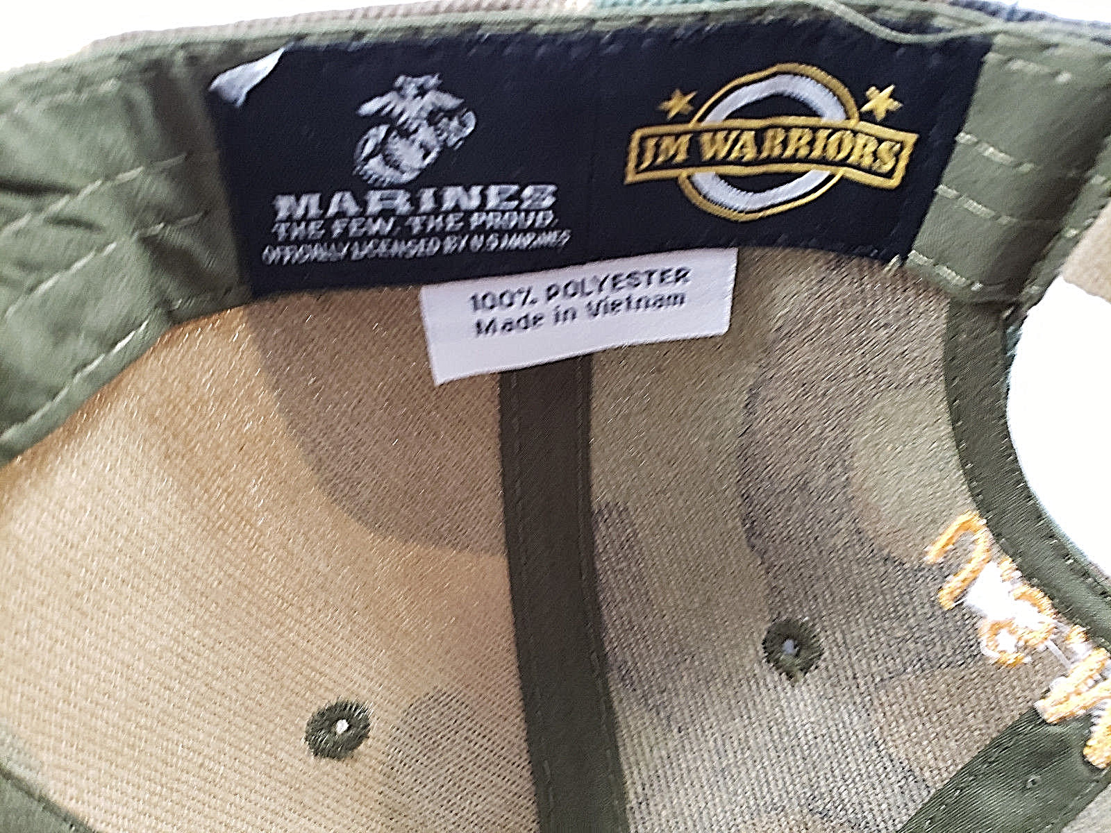 USMC Green Camo Hat, Hook & Loop Adjust, 5 Panel, NEW