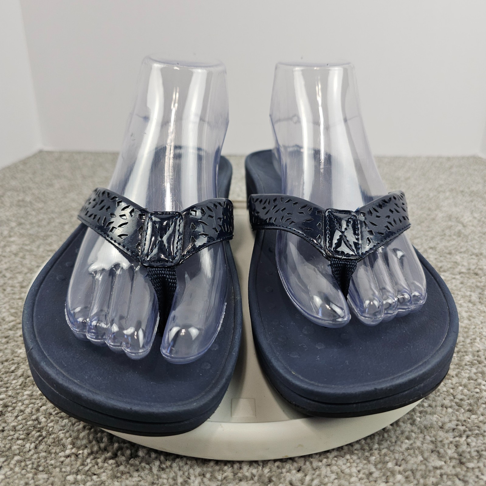 Vionic Zuma Sandals Blue Leather Wedge Women’s Size 9 WIDE Orthopedic Flip-Flops