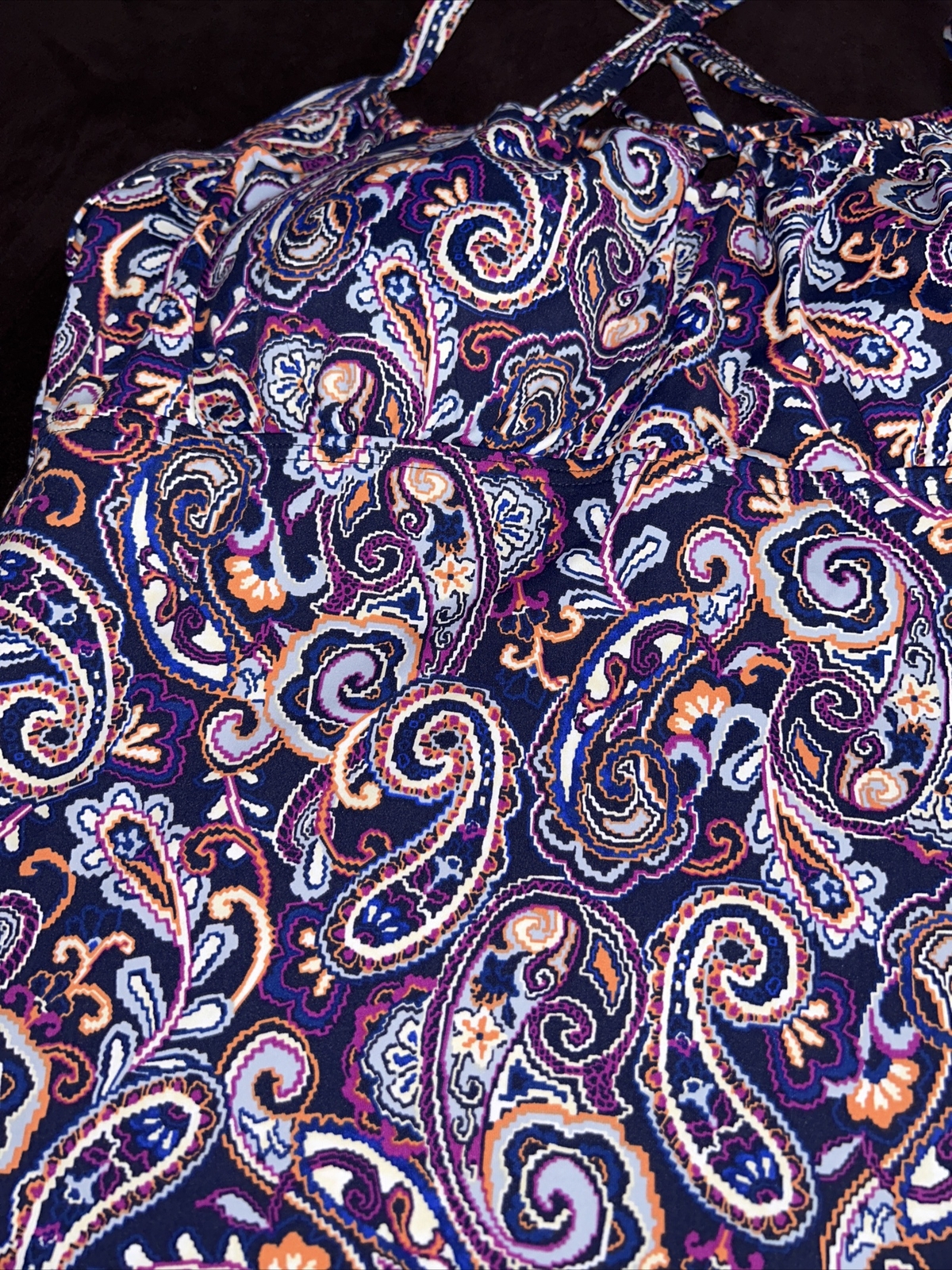Lands End Swim Top Womens Size 14 Underwire Purple Paisley Tankini Swimwear