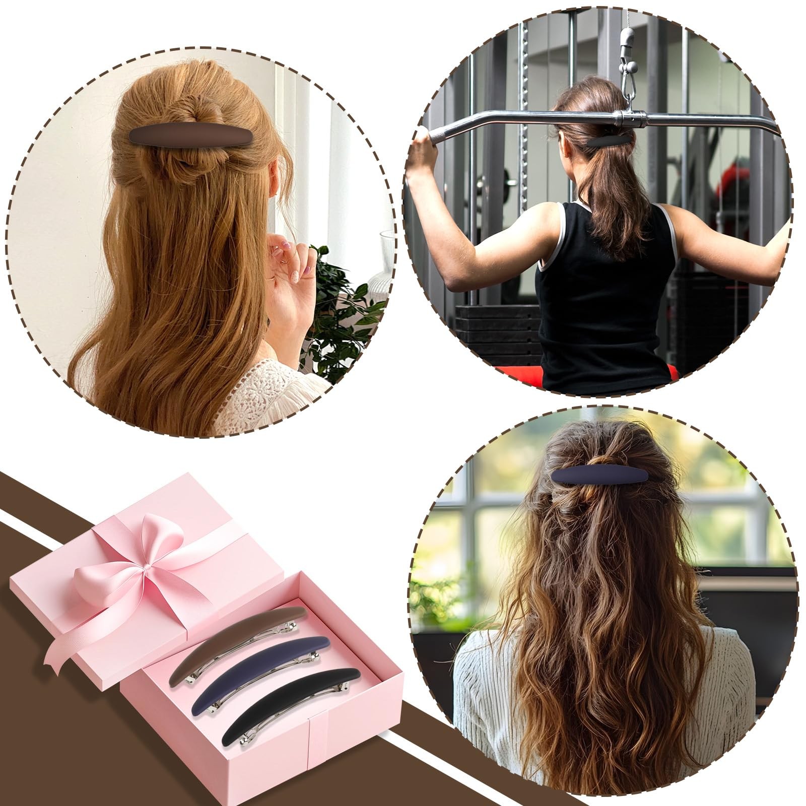 3PCS Large Hair Barrette Matte 4 Inch No Slip 1 Count (Pack of 3), Multicolor