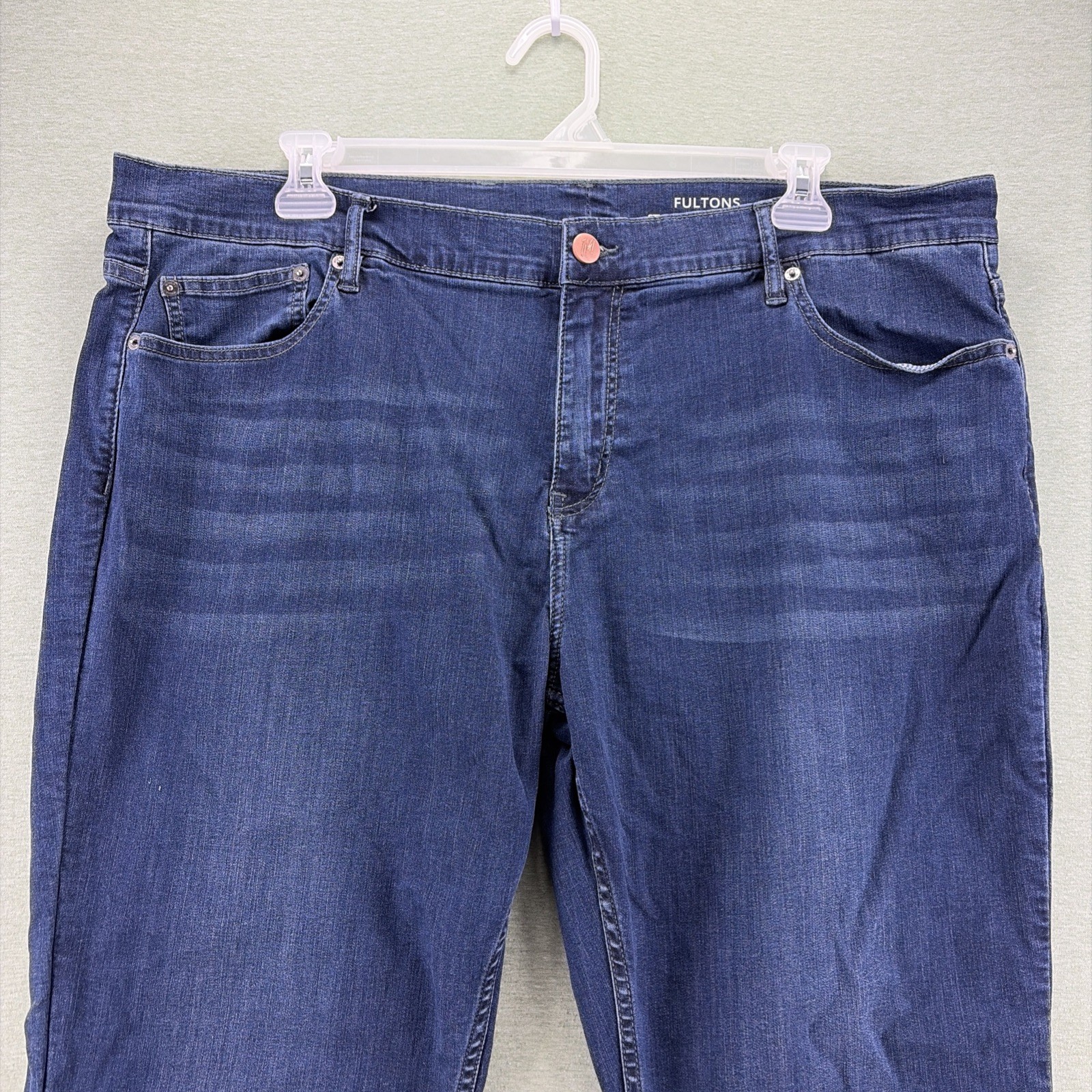 Mugsy Fultons Straight Fit Jeans Mens Size 44×30 Blue Dark Wash Denim Stretch