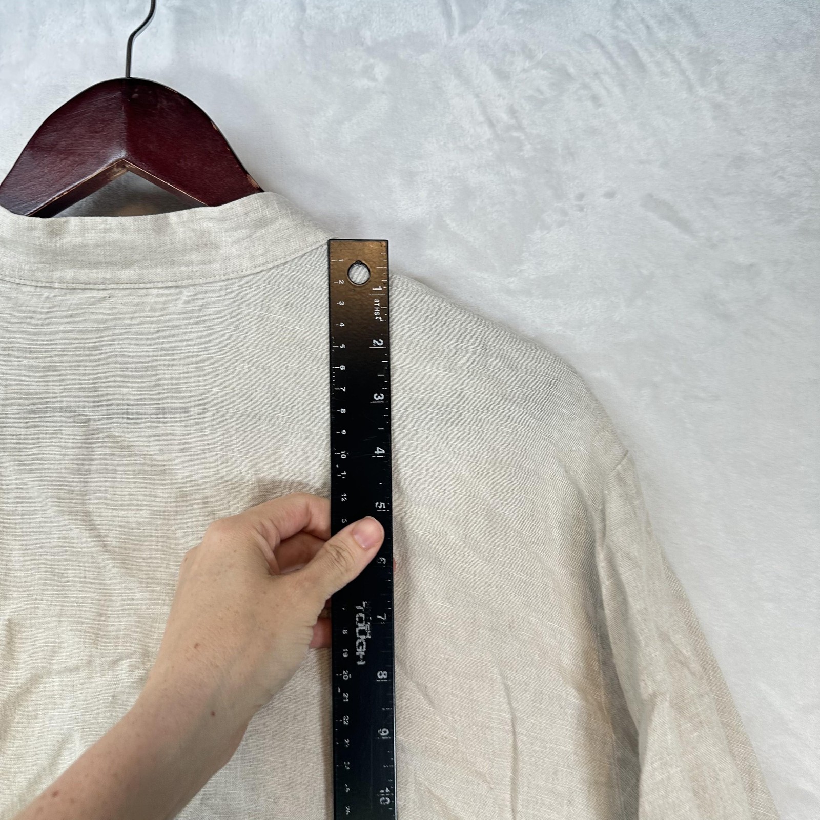 Murano Shirt Mens L Beige Baird McNutt Linen Button Up Band Collar Long Sleeve