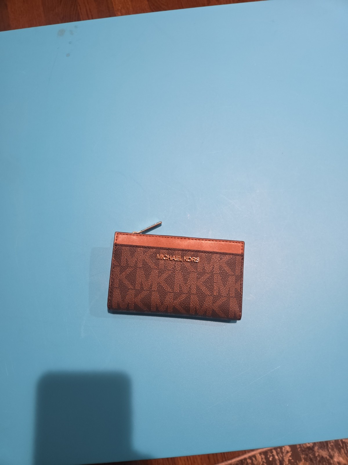 Michael Kors Women’s Small Zip Leather Wallet Card Case Brown Jet Set