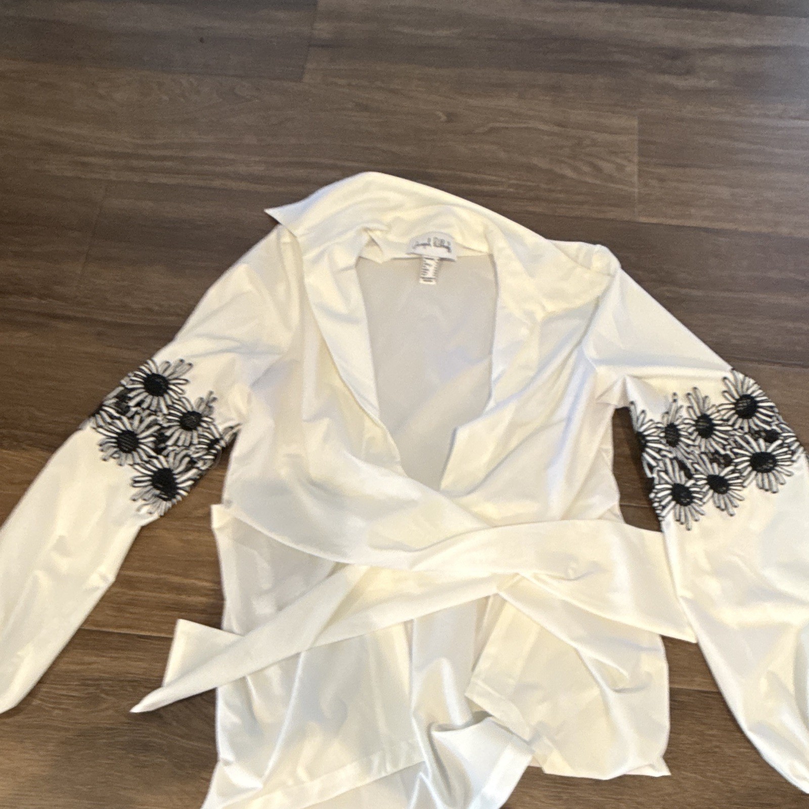 Joseph Ribkoff Women’s White/Black Kimono Jacket Open Front Belted Floral 8