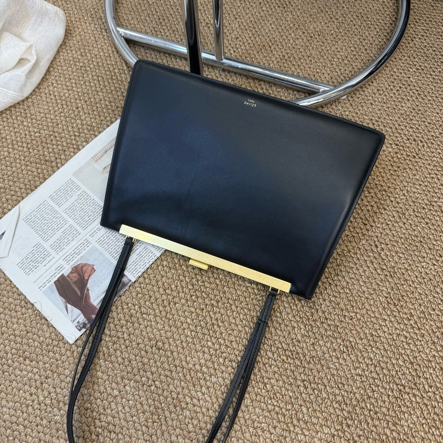 Celine Classic Clasp Shoulder Bag Black Leather Gold Hardware Duty Paid