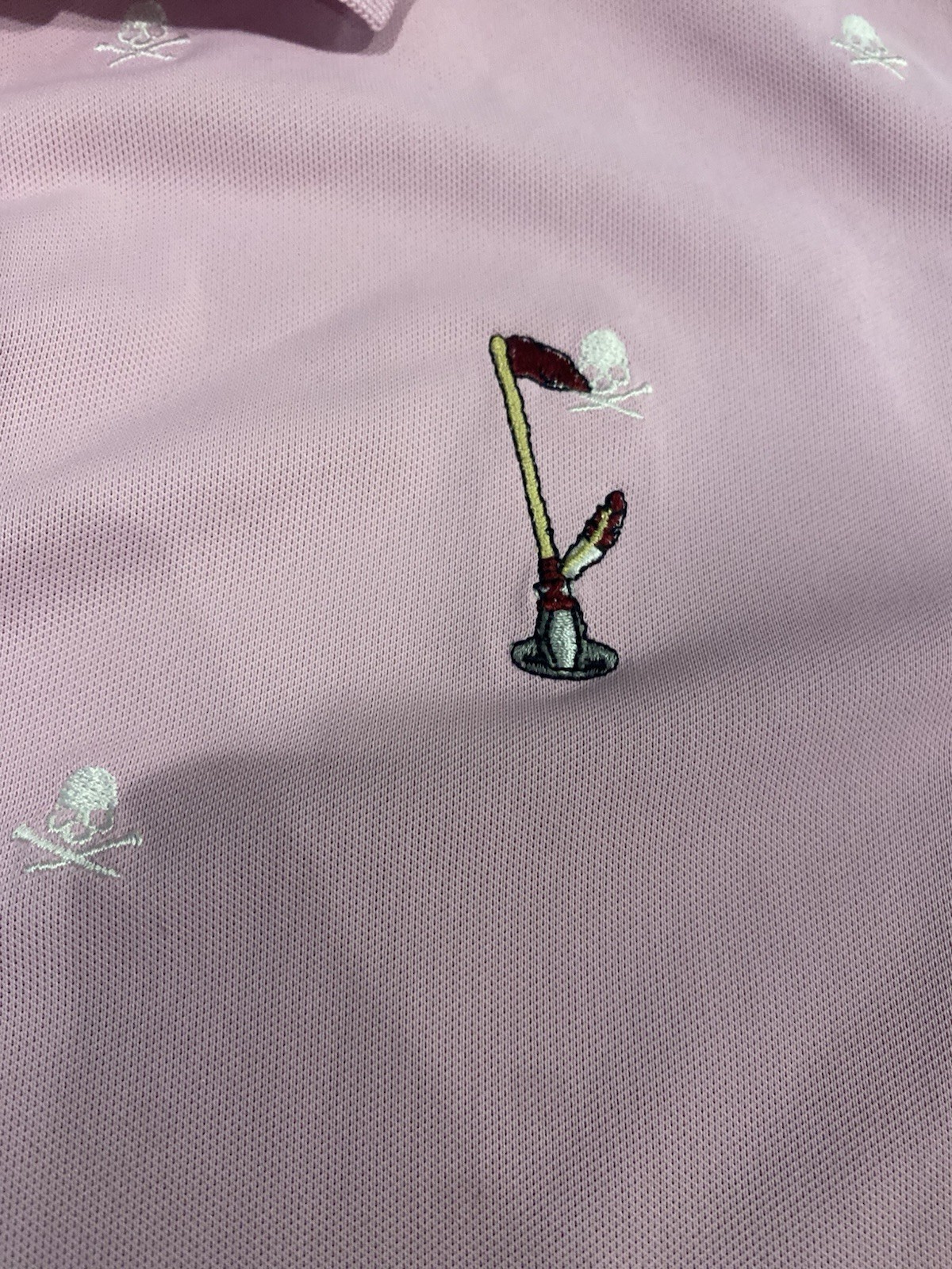 G/FORE Men’s Pink Skull Graphic Polo Shirt L Short Sleeve Embroidered