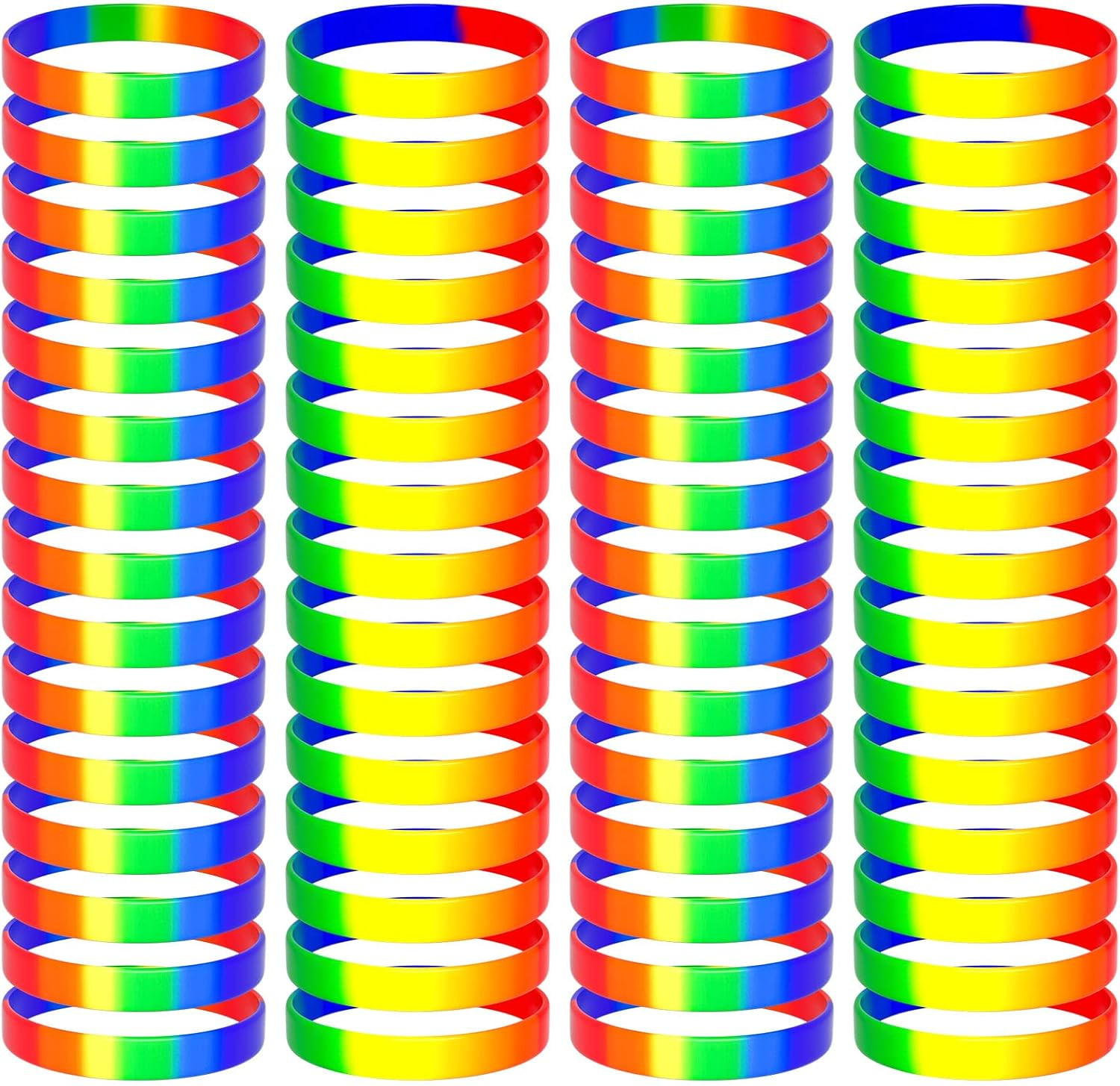 40Pcs Rainbow Silicone Wristbands LGBT Pride Unisex Iridescence Size 21.5Cm/8.46