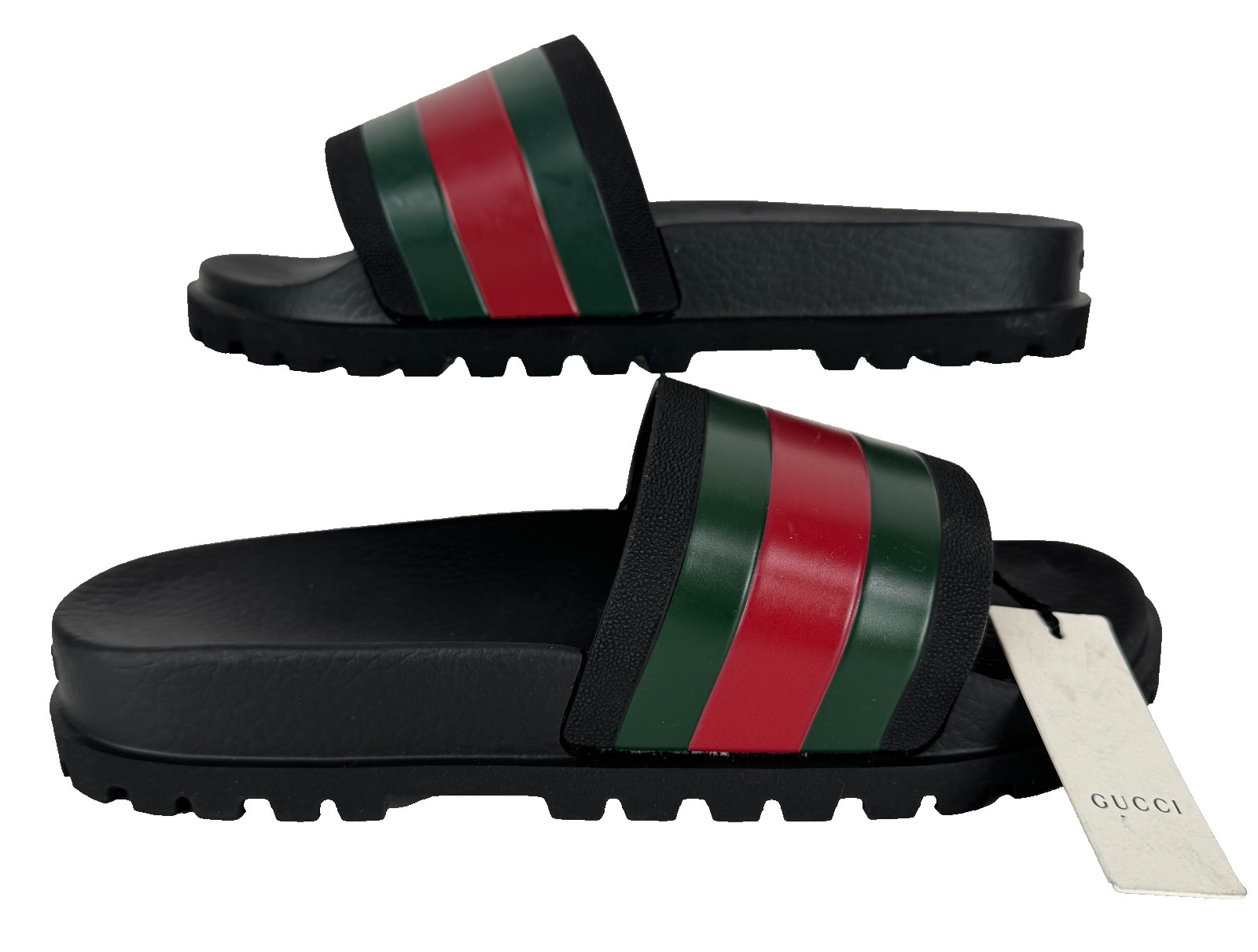 $510 Gucci NIB Auth Black Web Rubber Pool Slides 6.5 US 6 UK 40 EU Sandals Shoes