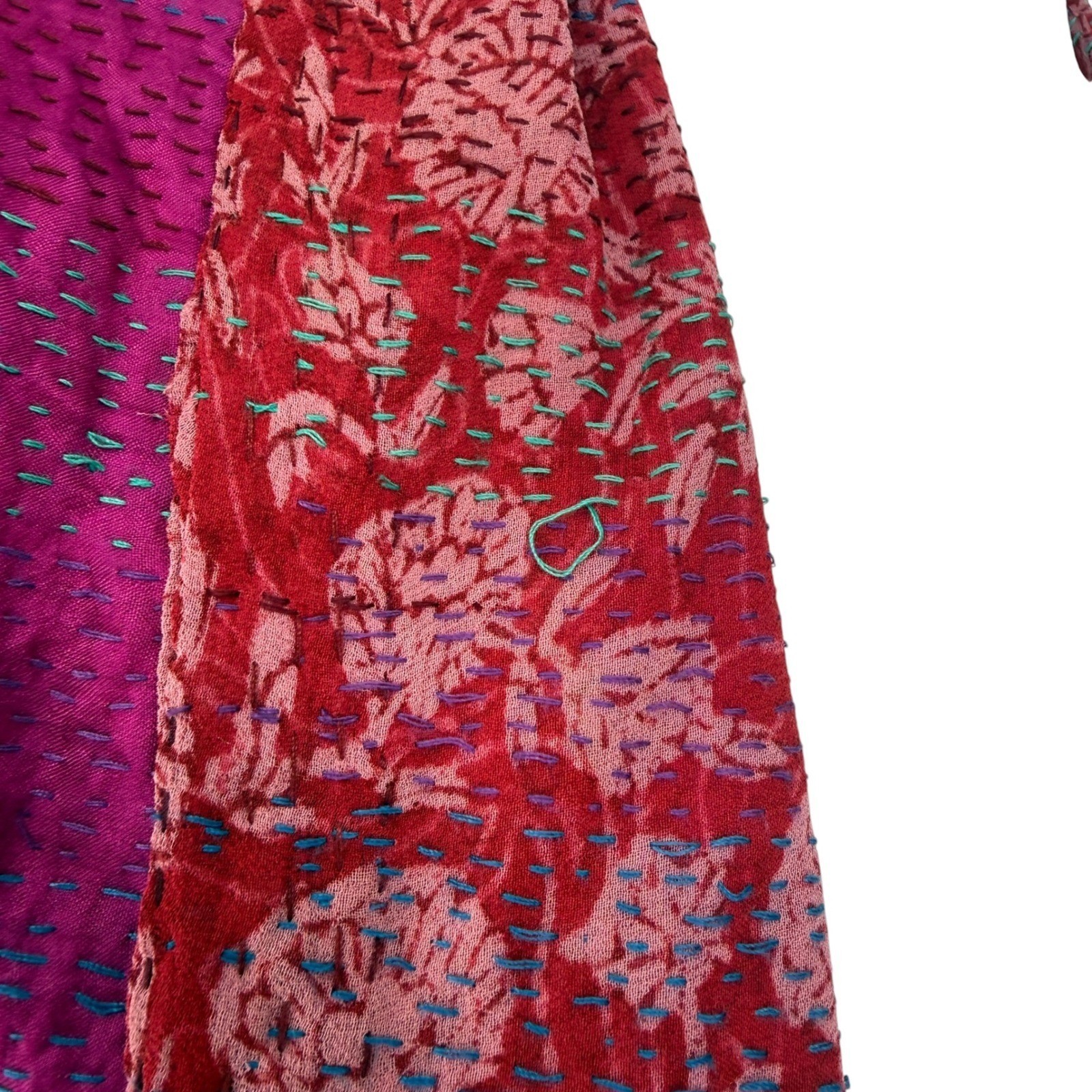 Mieko Mintz Reversible 100% Silk Kantha Jacket Red Blue Floral Bandhani OS India