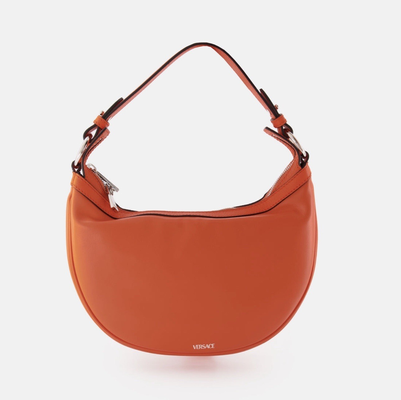 NWT $1925 Versace Silver Medusa Head Calf Leather Small Orange Hobo Bag 1007680