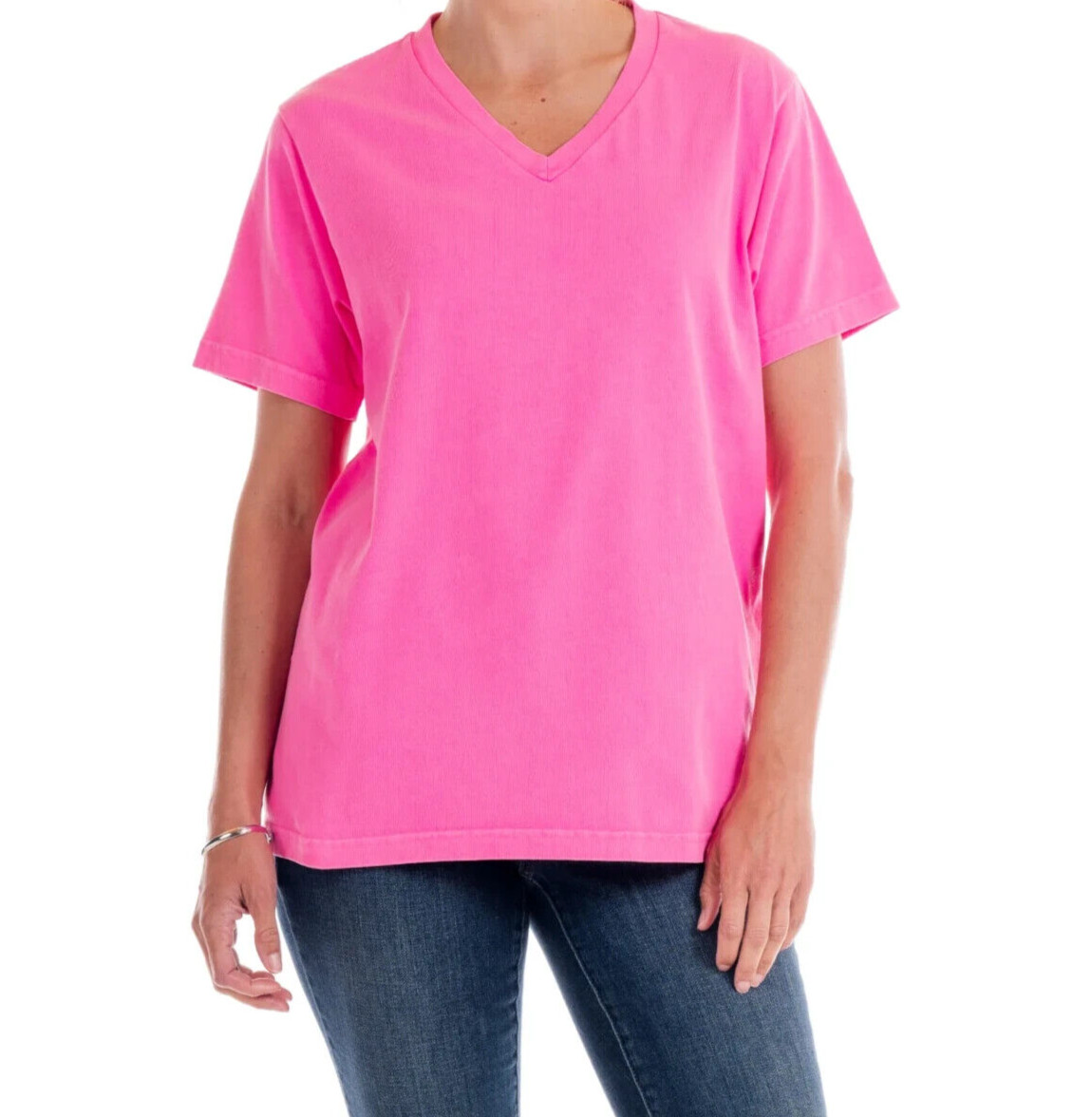 Fresh Produce medium cosmos pink $42 v neck jersey cotton ss tee top nwt new m