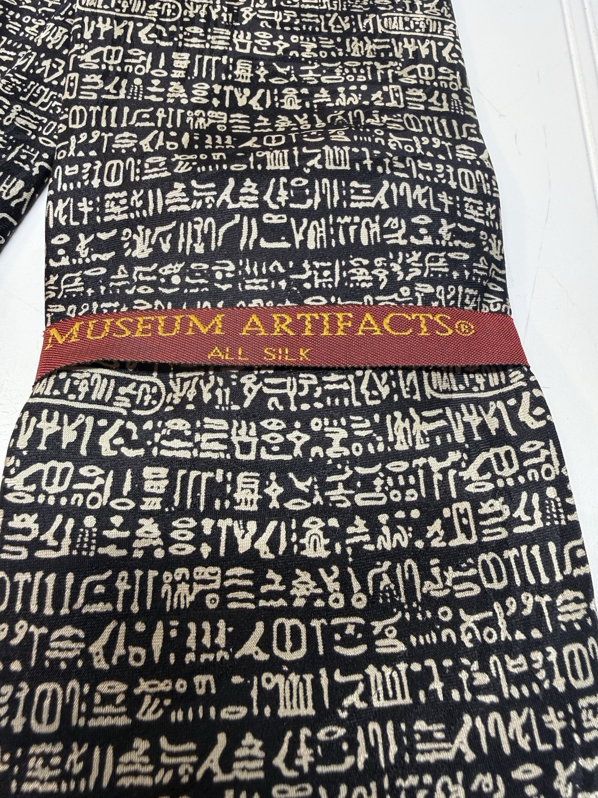 Museum Artifacts Rosetta Stone All Silk Tie Mens Black White Hieroglyphics NEW