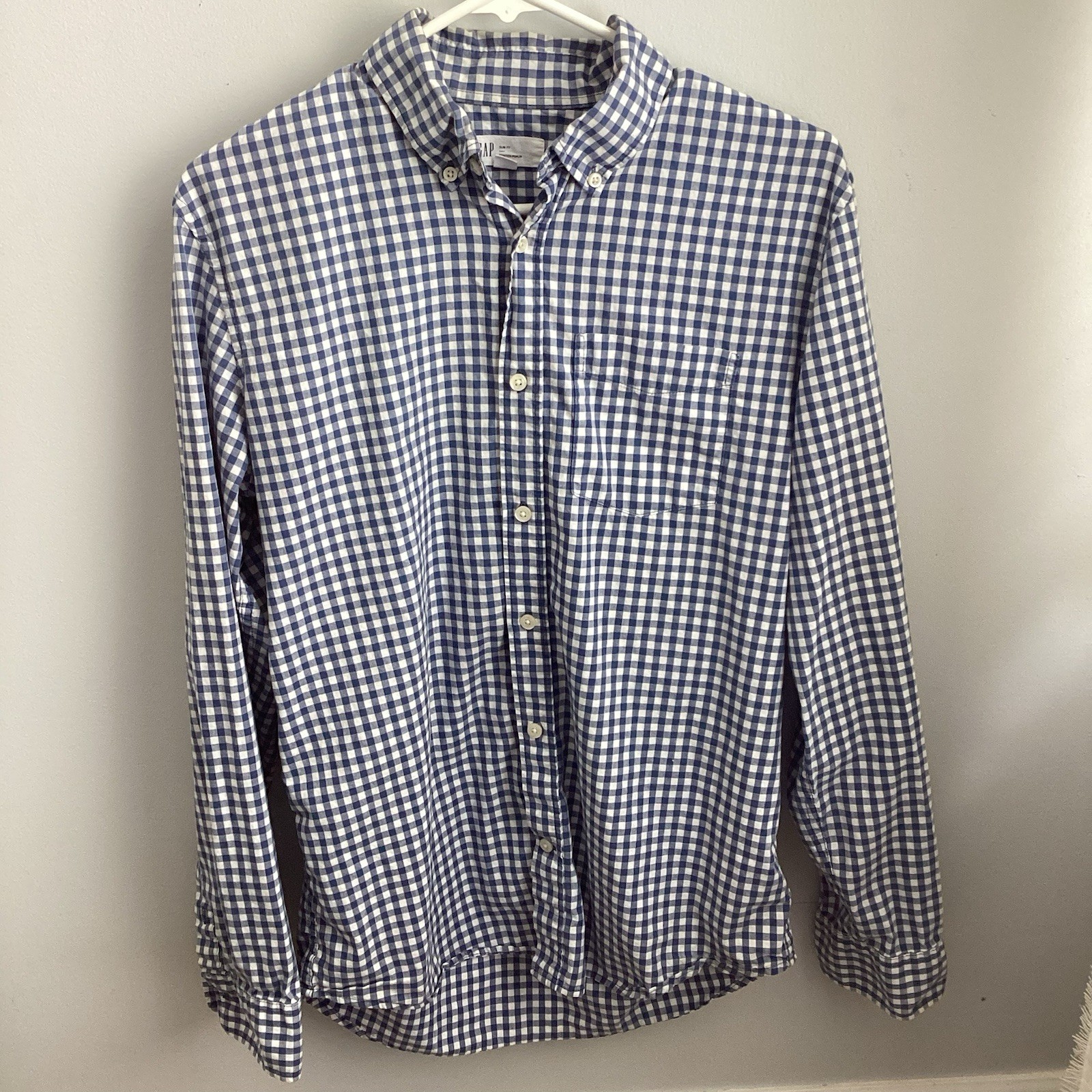 GAP Stretch Poplin Slim Fit Shirt Men’s Medium Dockerside Blue Gingham