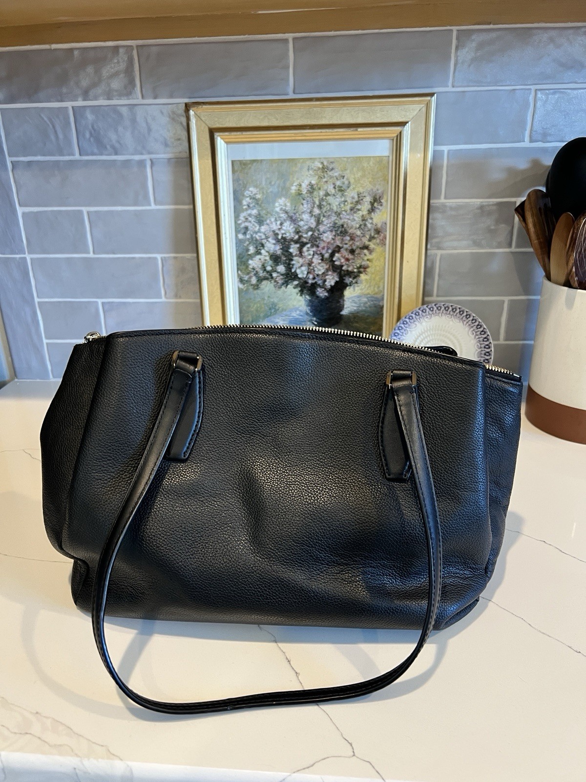 Kate Spade Monet Triple Compartment Tote Black Pebbled Gold Hardware