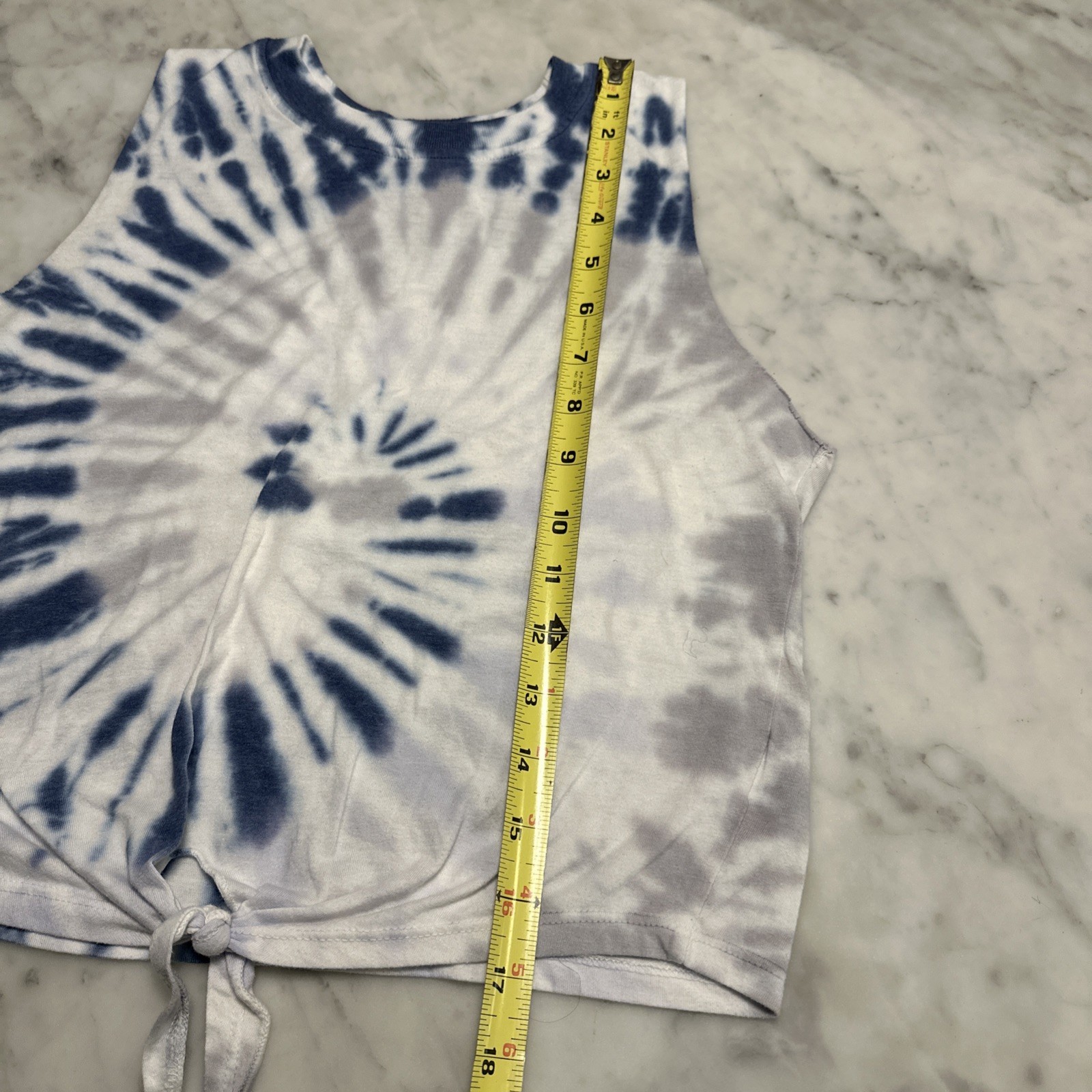 Juniors DREAMSICLE Blue/Gray/White Tie-Dye Sleeveless Tee W Knot Detail; Size XS