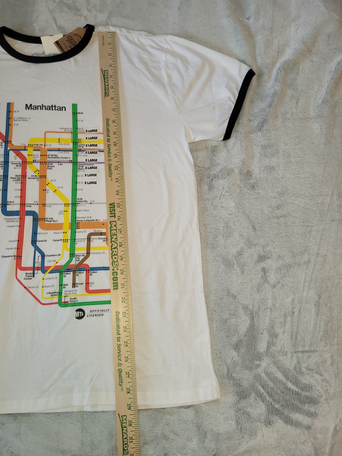 Tee Luv Unisex Size XL MTA Manhattan Subway Map Ringer T-shirt 100% Cotton NYC