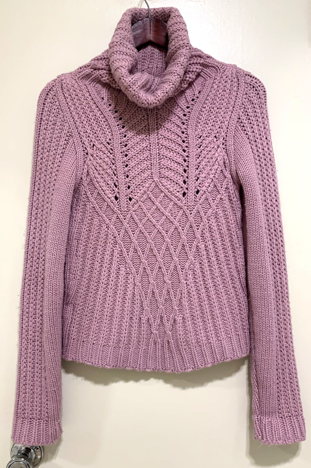 Y2K Morgan de Toi Long Sleeve Cable Turtleneck Sweater – Pink, Mauve – Sz Small