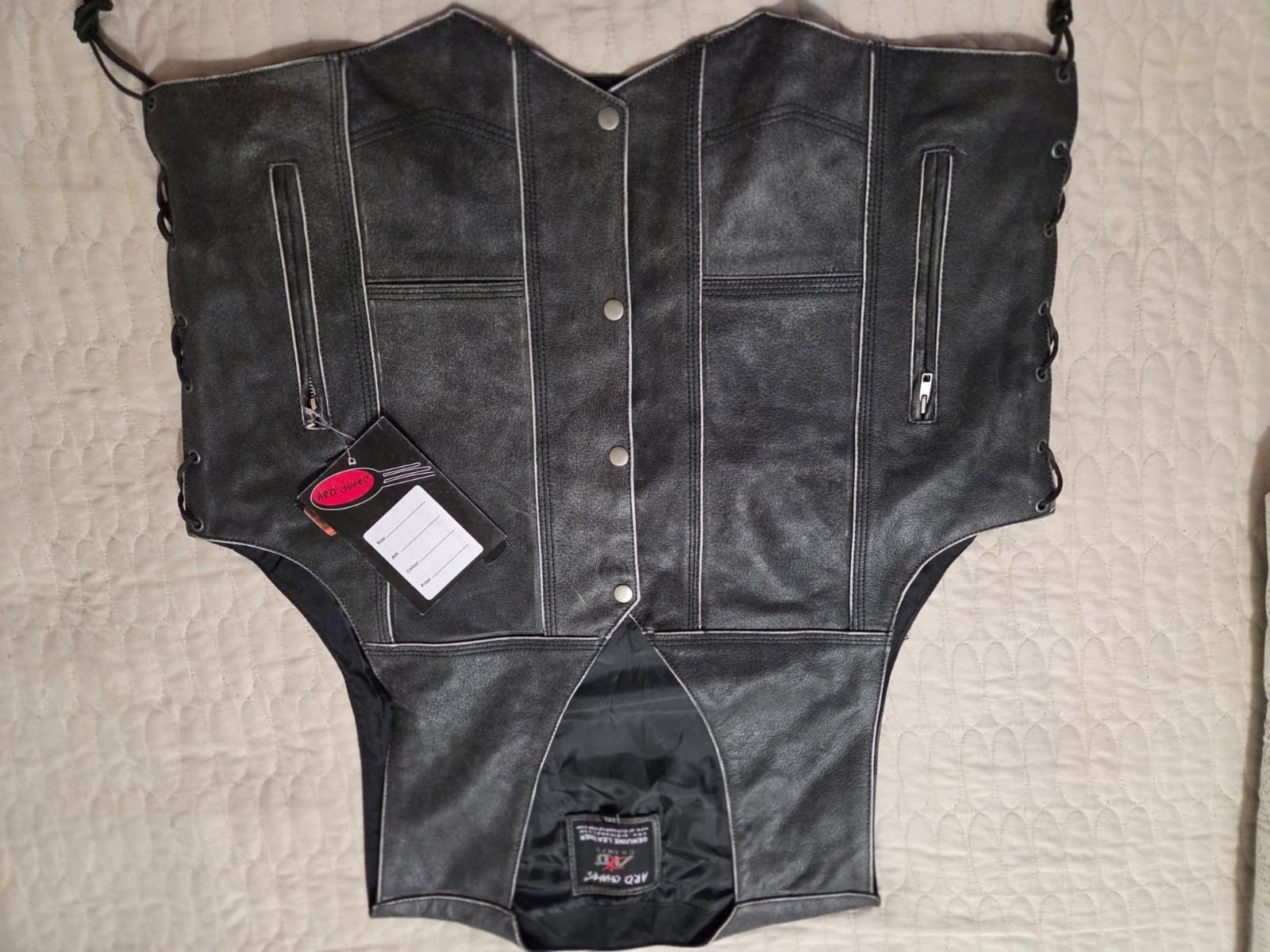 ARD CHAMPS™ Men’s Grey Genuine Leather 10 Pockets Motorcycle Biker Vest