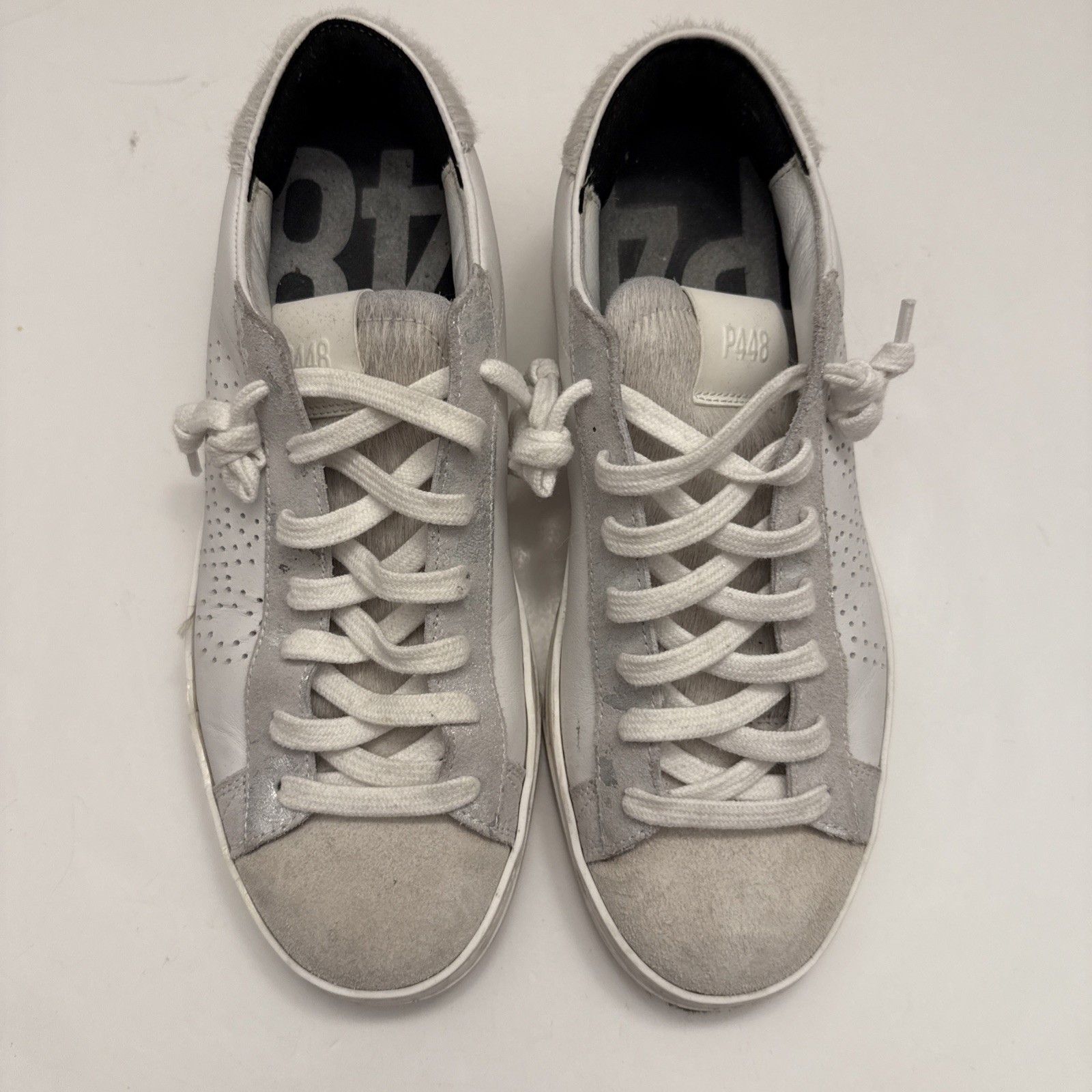P488 John White Silver Glitter EU 38 US 8 Women’s Sneakers Leather Shoes Lace Up