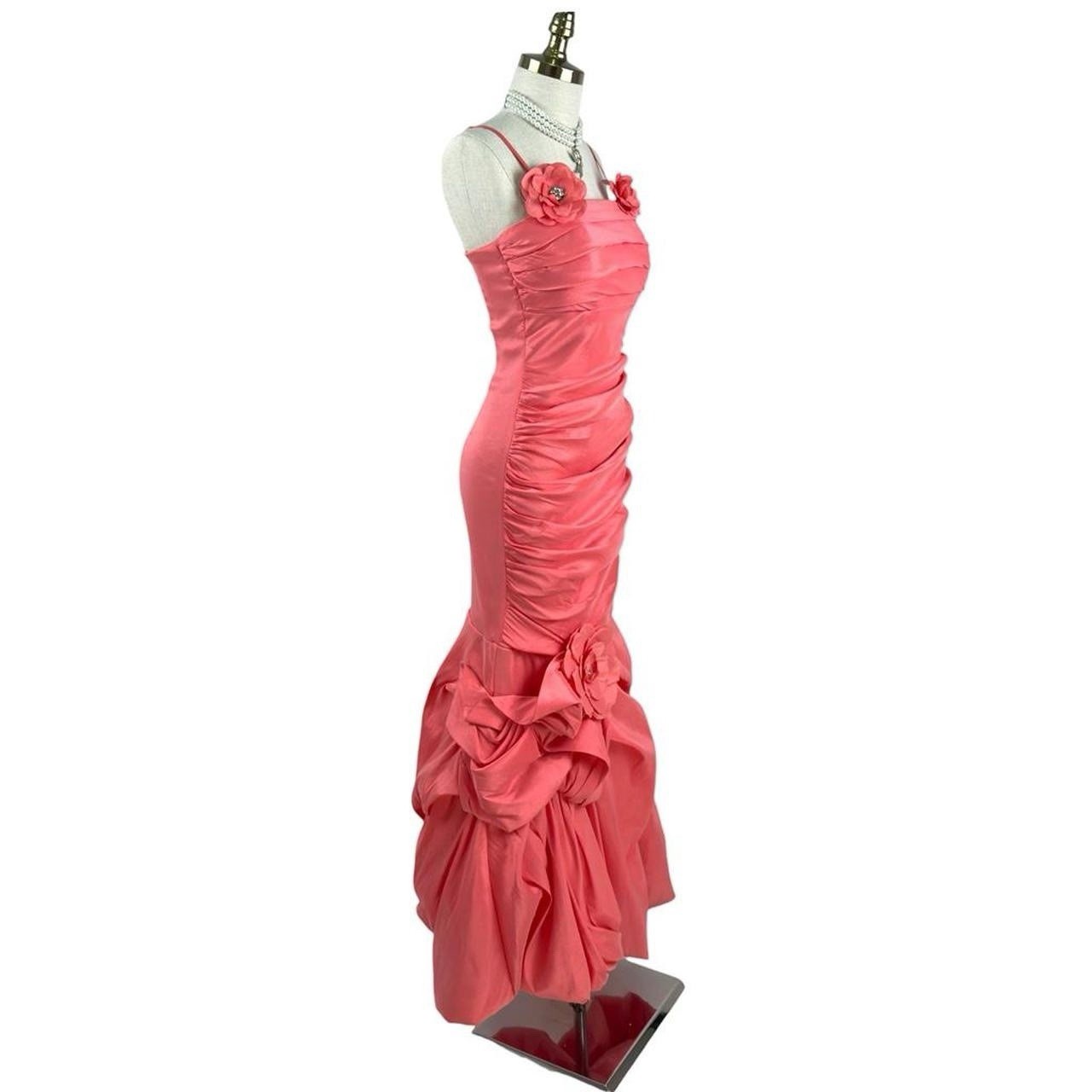 Vintage Pink Prom Dress Maxi Gown Glam Y2K Corset Mermaid Ruched Taffeta 4