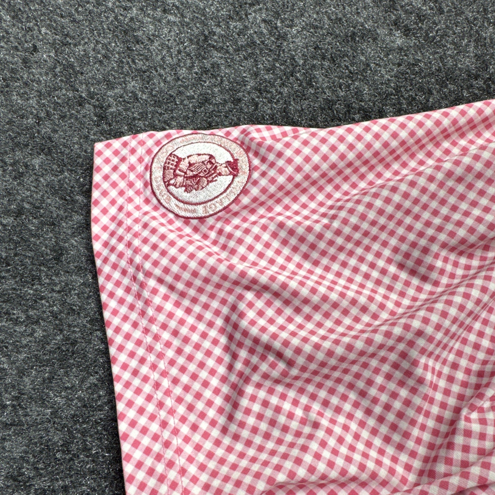 Turtleson Golf Polo Shirt Men’s L Pink White Checked 3 Button Placket Polyester