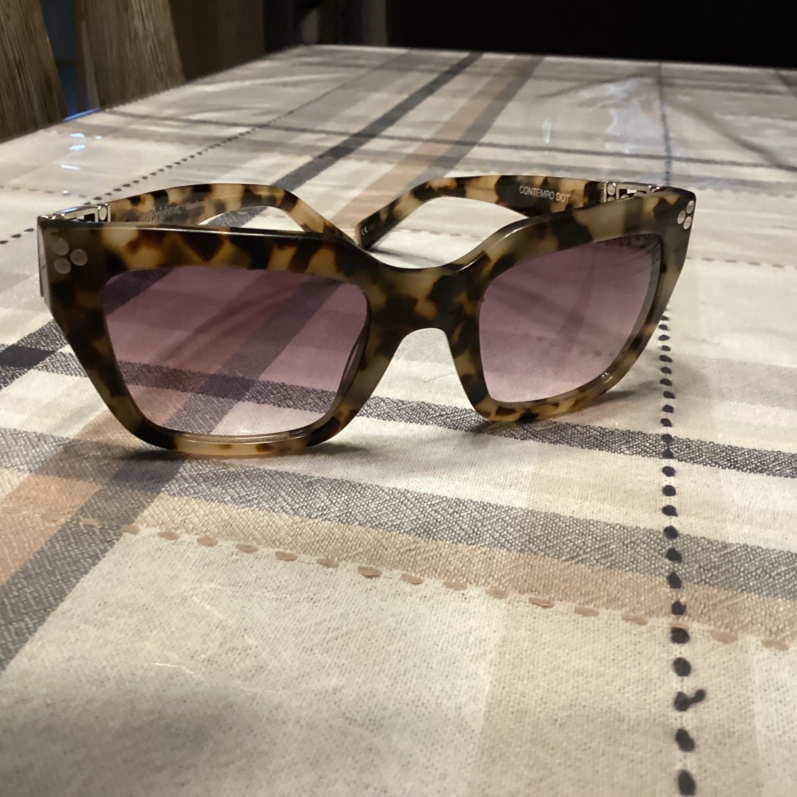 Brighton Contempo Dot Tortoise Square Sunglasses Purple Gradient Lens Handmade