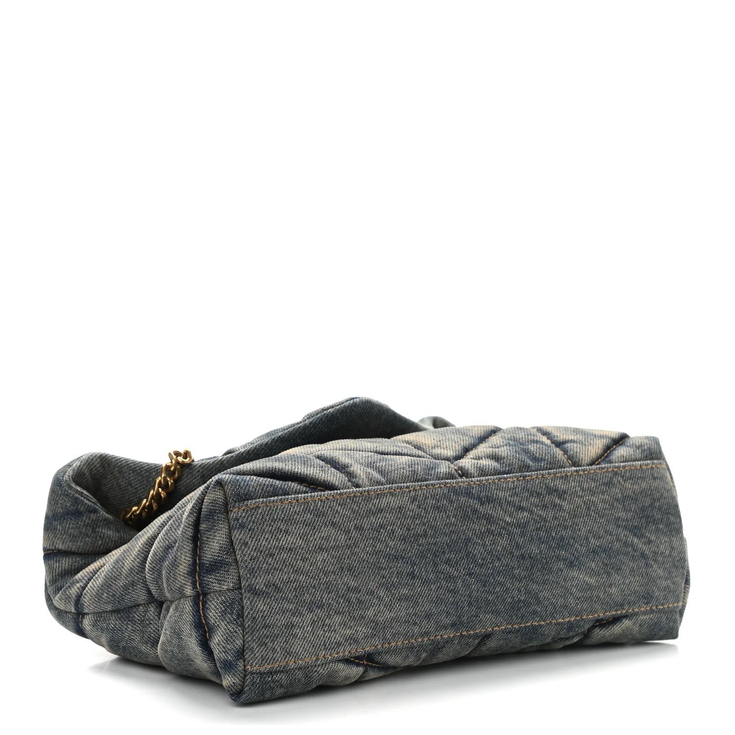 Saint Laurent Denim Quilted Toy Loulou Puffer Monogram Chain Satchel Blue Black