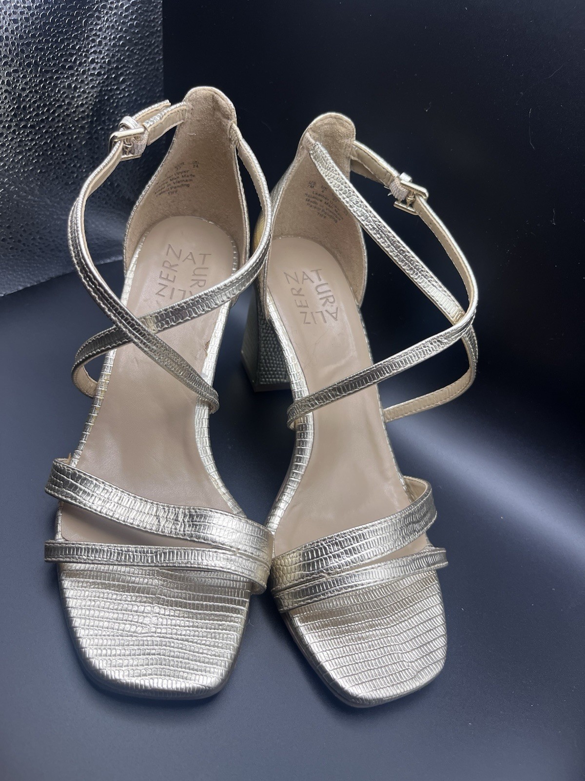 Naturalizer Women Leather Square Toe Heels Sandals Shoes Gold Size 7