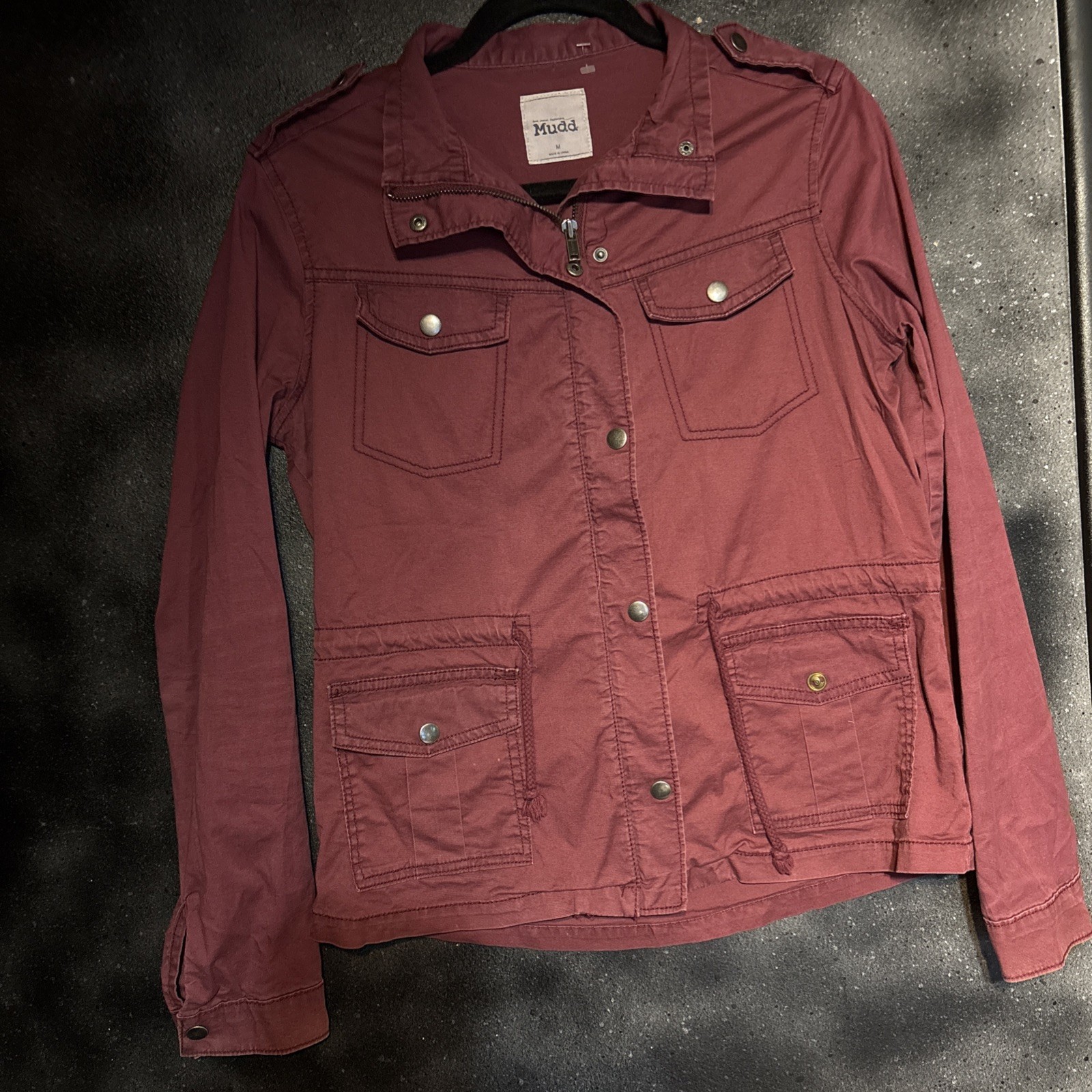 Mudd Womens Utility Jacket Burgundy Red Military Field Coat Size M Retro 90s Y2K