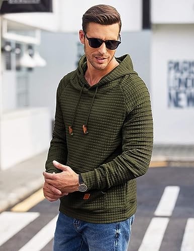 Coofandy Mens Hoodies Pullover Casaul Long Sleeve Drawstring Waffle Knit Hooded