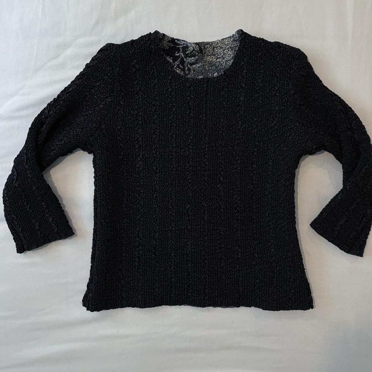 Navy, Gray, Black Paisley Reversible Crinkle Fabric 3/4 Sleeve Top VTG 90s/Y2K S