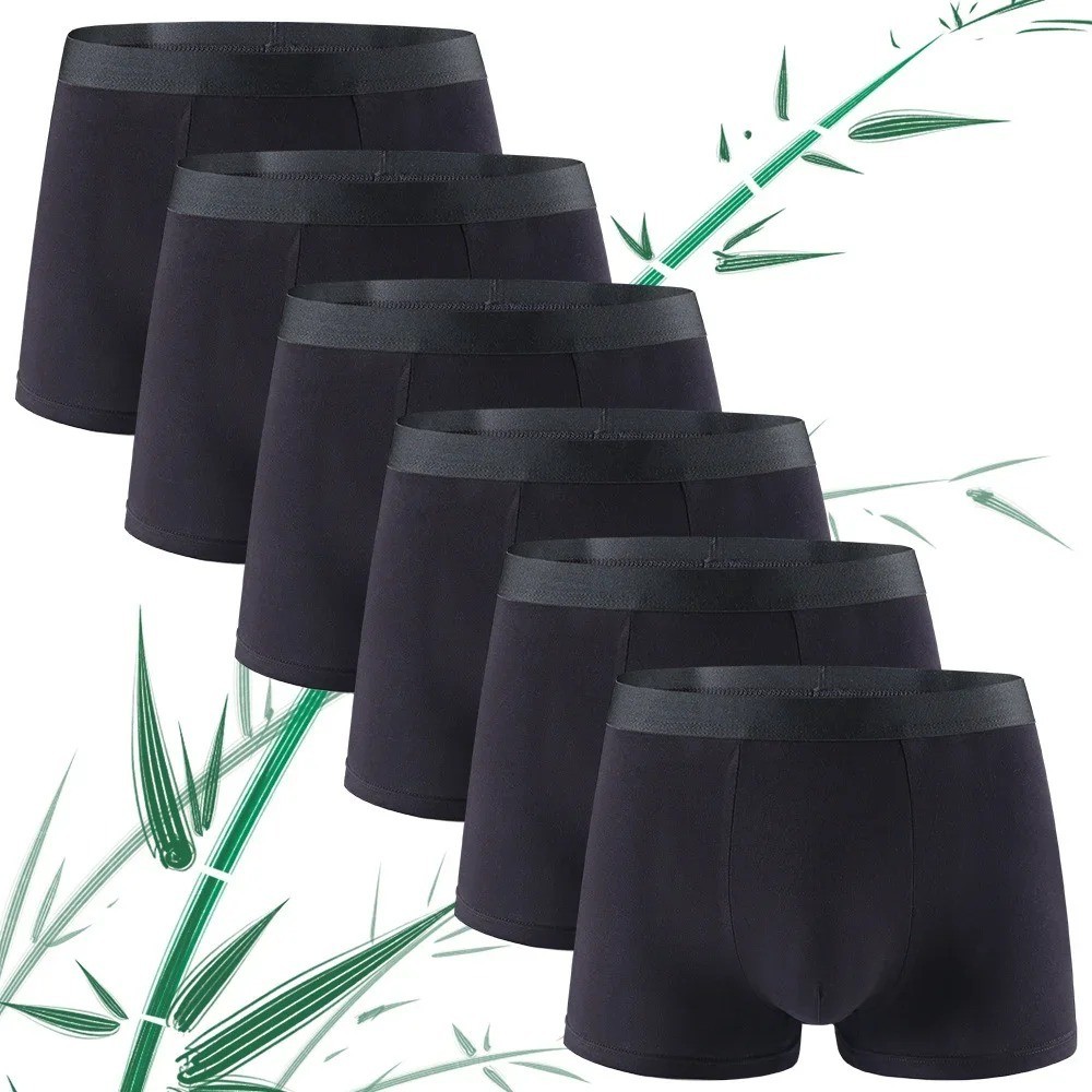 6pcs Men’s Bamboo Fiber Boxer Shorts – Soft Breathable Underwear Knickers