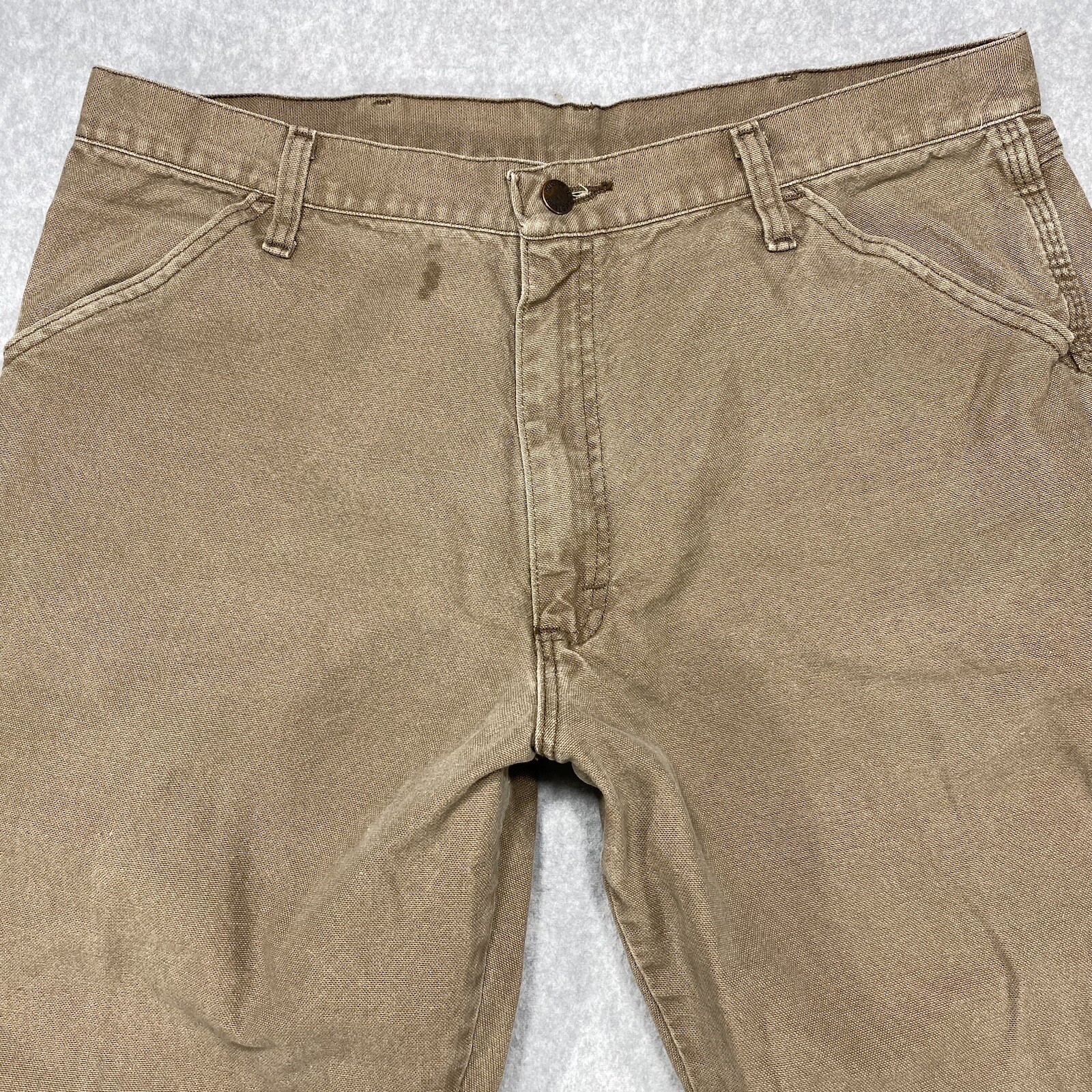 Rustler Jeans Mens 34×31 Brown Workwear Carpenter Hammer Loop Distressed Denim