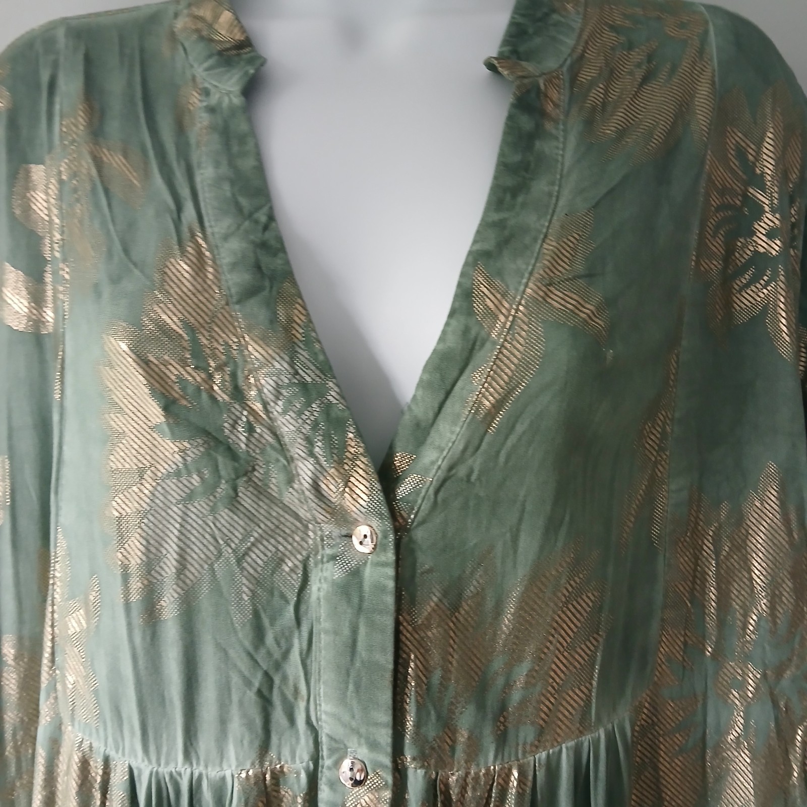 Jolie Moi Metallic Tiered Mint Green Floral Dress Boho Festival Whimsy Bell L