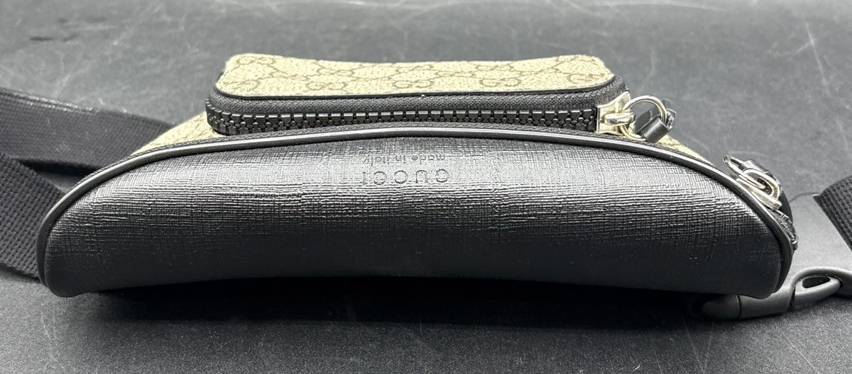 GUCCI GG SUPREME CANVAS BELT BAG BLACK LEATHER WAIST CROSSBODY FANNY (MVP038876)