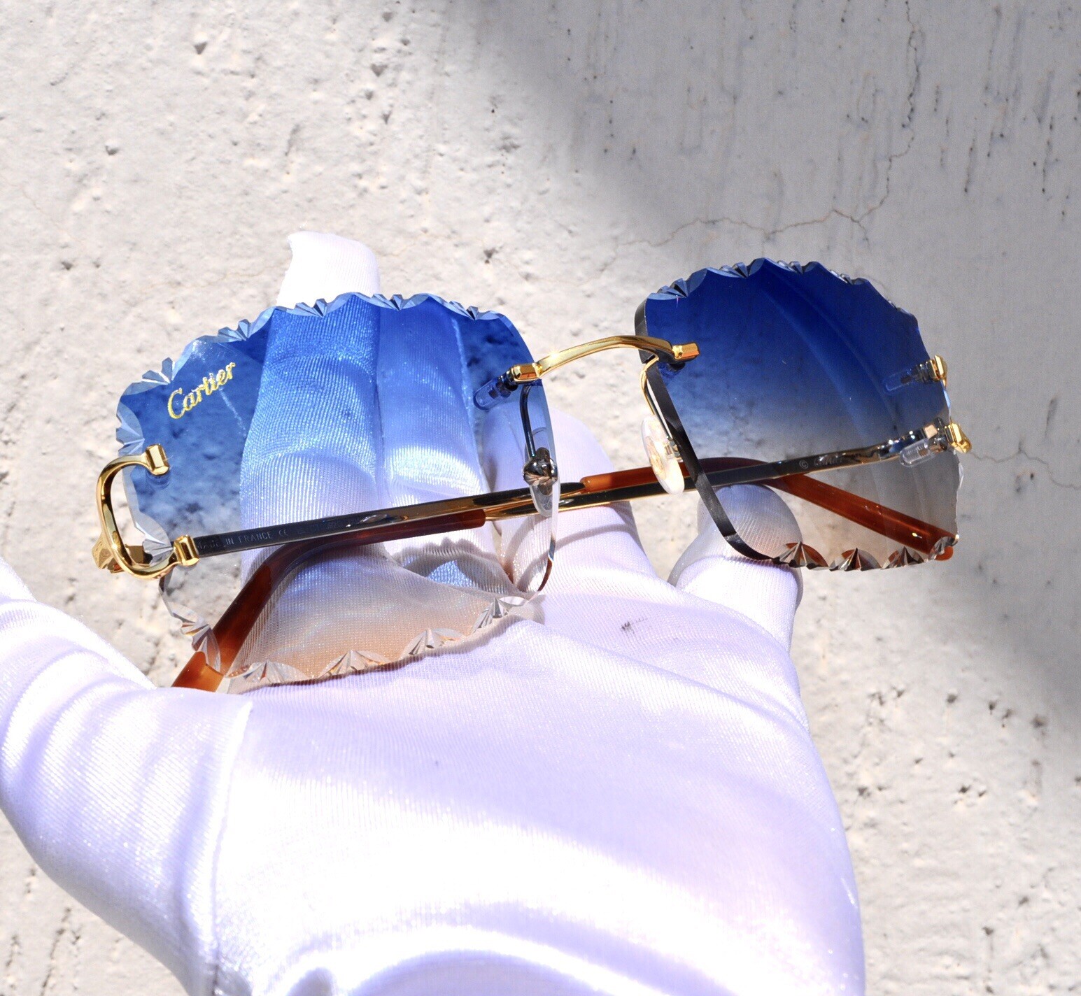 New Cartier rimless sunglasses fred glasses Diamond Cut decor BIG C gold Frame