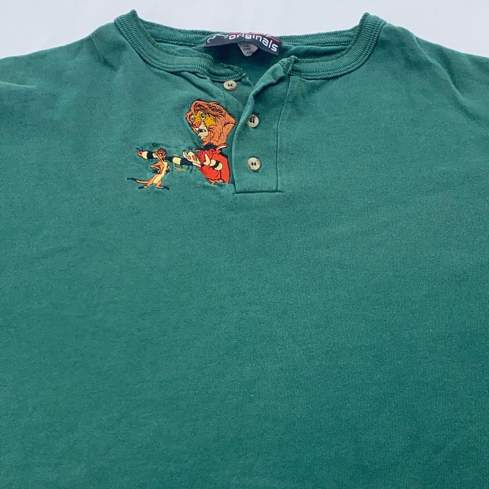 vtg 90s THE LION KING EMBROIDERED HENLEY WALT DISNEY T-Shirt 2XL timon pumbaa