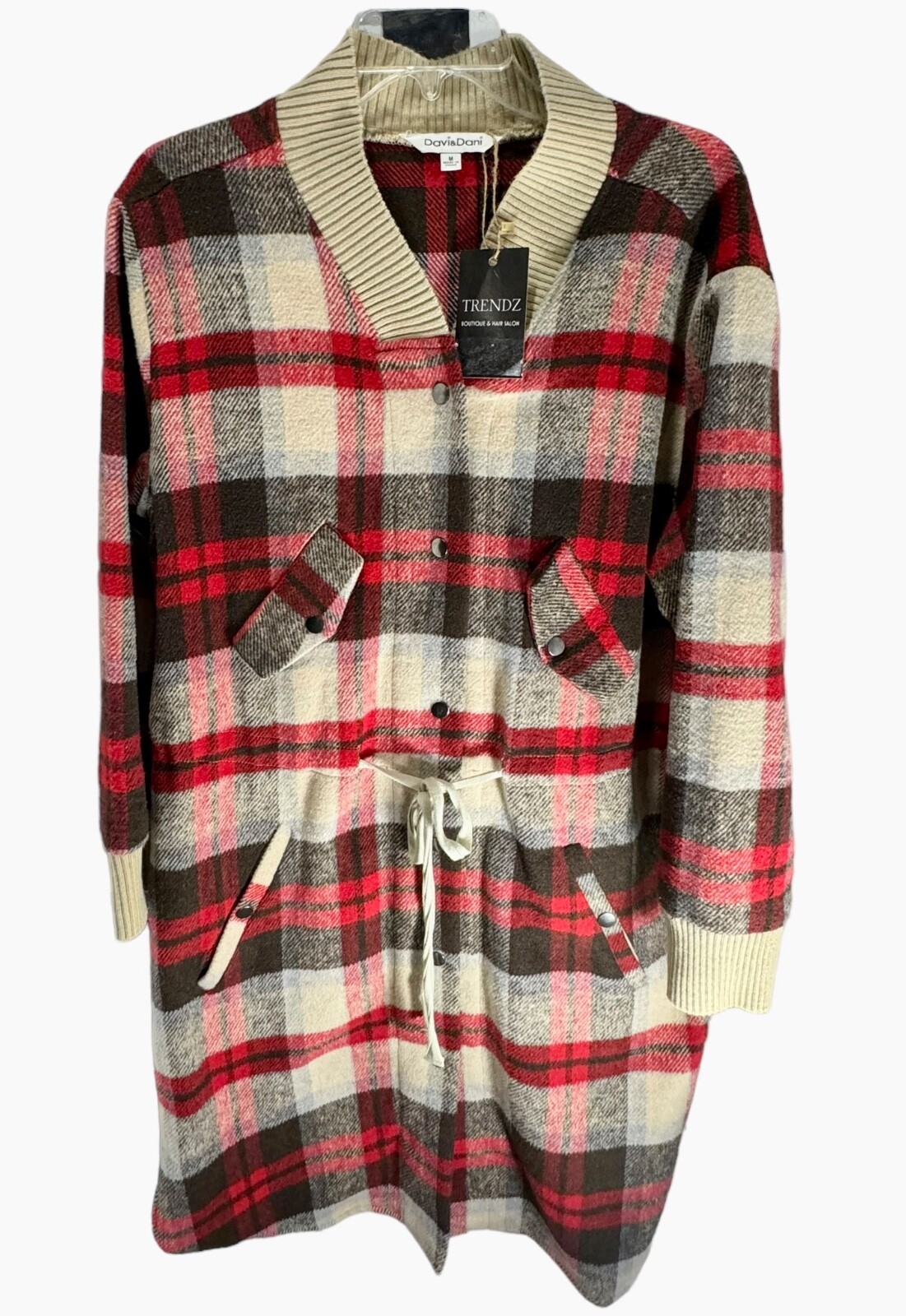 Davi & Dani Women Red Plaid Cardigan Shacket Jacket Soft Flannel Long Medium NEW